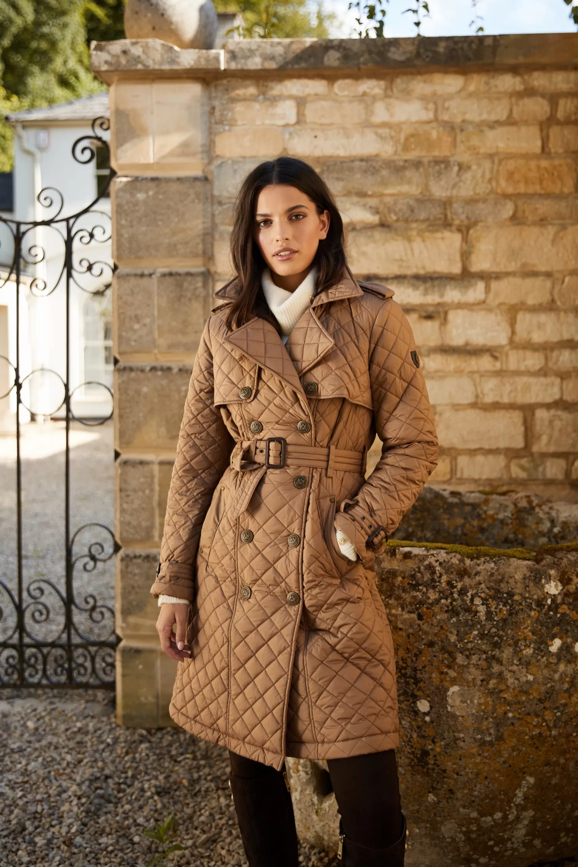 Holland Cooper Trench Coats | Coats>Grayson Quilted Trench Coat Coffee