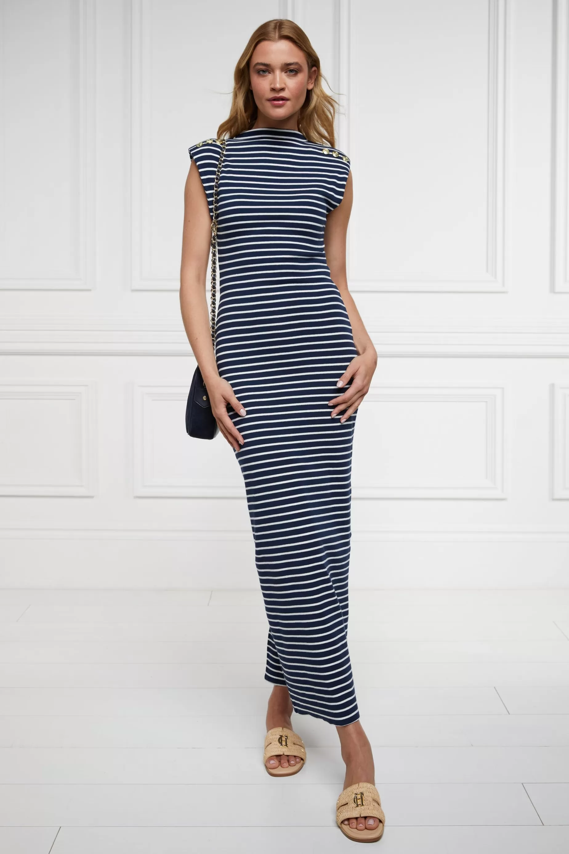 Holland Cooper Shop By Product | Dresses>Harper Maxi Dress Ink Navy Natural Stripe