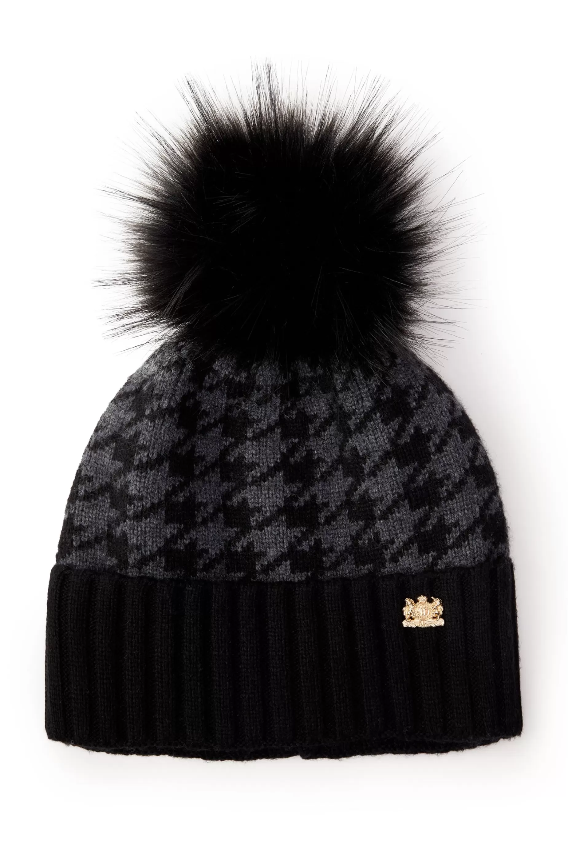 Holland Cooper Hats & Headbands | Hats & Headbands>Heritage Bobble Hat Grey Houndstoooth