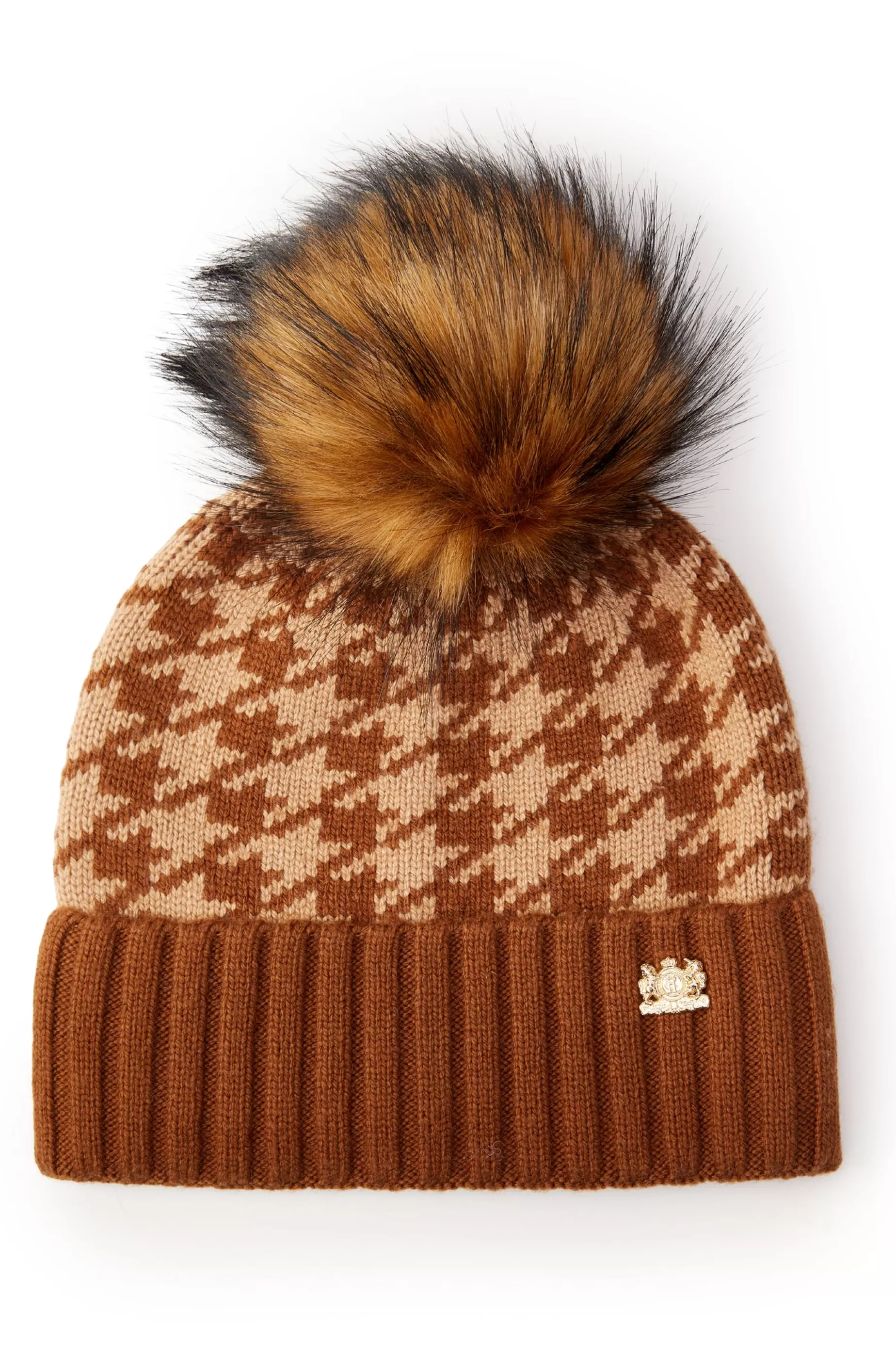 Holland Cooper Jade's Top Picks>Heritage Bobble Hat Toffee Houndstooth