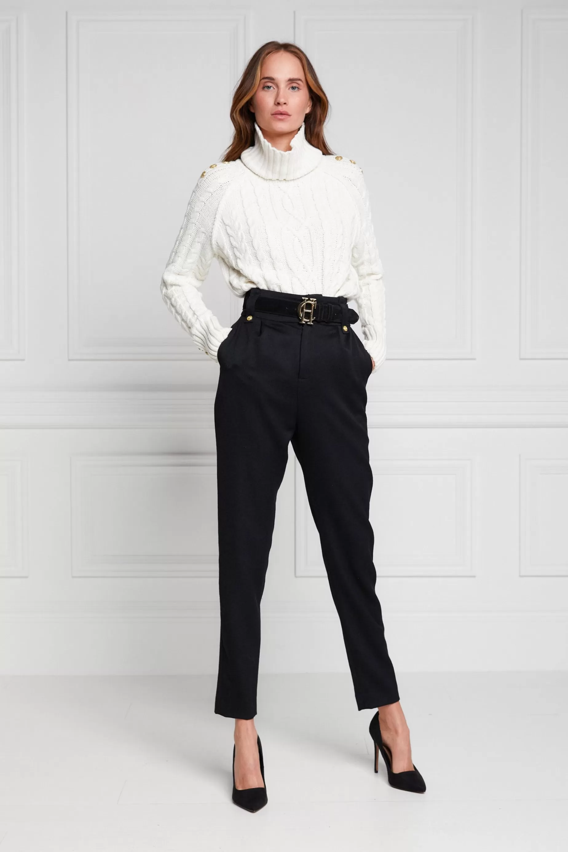 Holland Cooper Trousers | In Stock Tailoring>High Waisted Peg Trouser Black Barathea