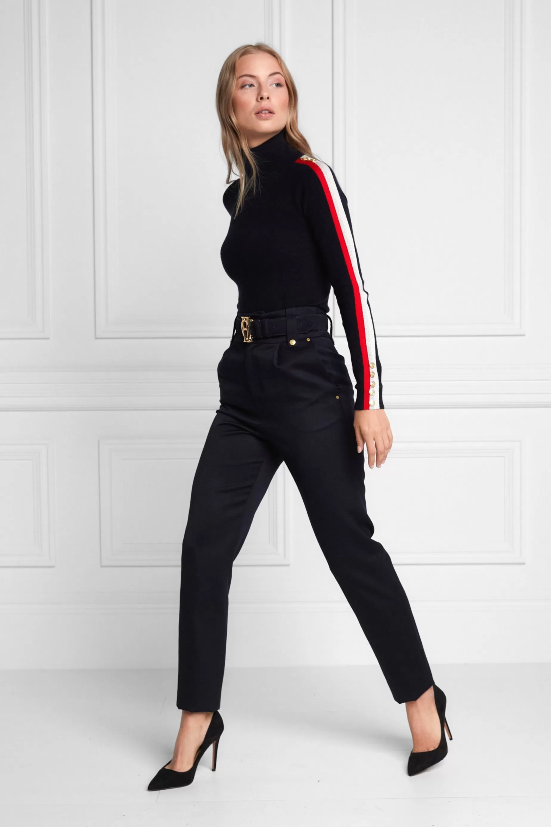 Holland Cooper Trousers>High Waisted Peg Trouser Navy Barathea