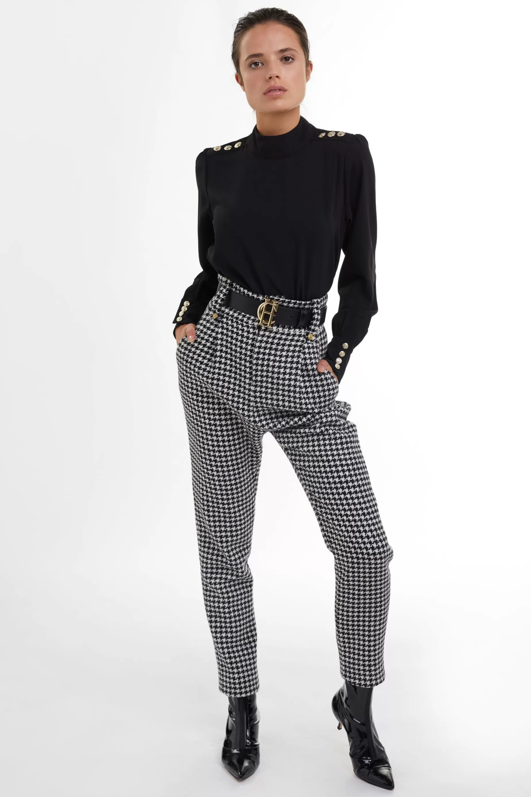 Holland Cooper Trousers>High Waisted Peg Trouser Houndstooth