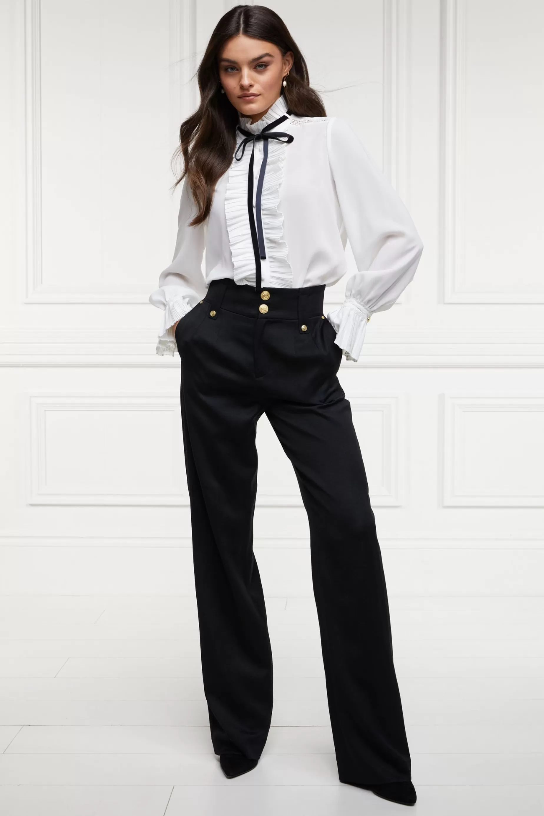 Holland Cooper Gifts For Her | Trousers>High Waisted Straight Trouser Black Barathea