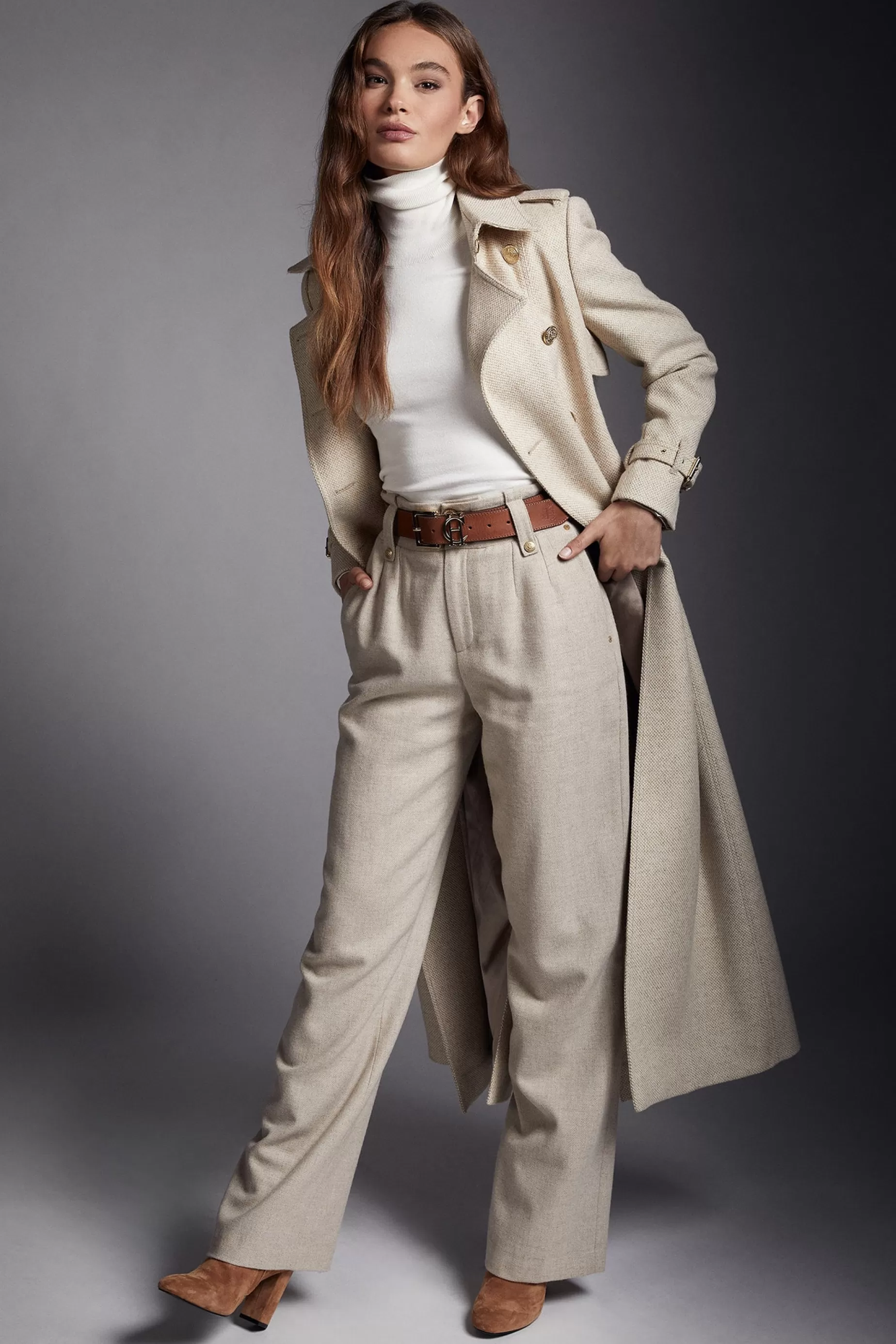 Holland Cooper Trousers | Workwear Wardrobe>High Waisted Straight Trouser Oatmeal