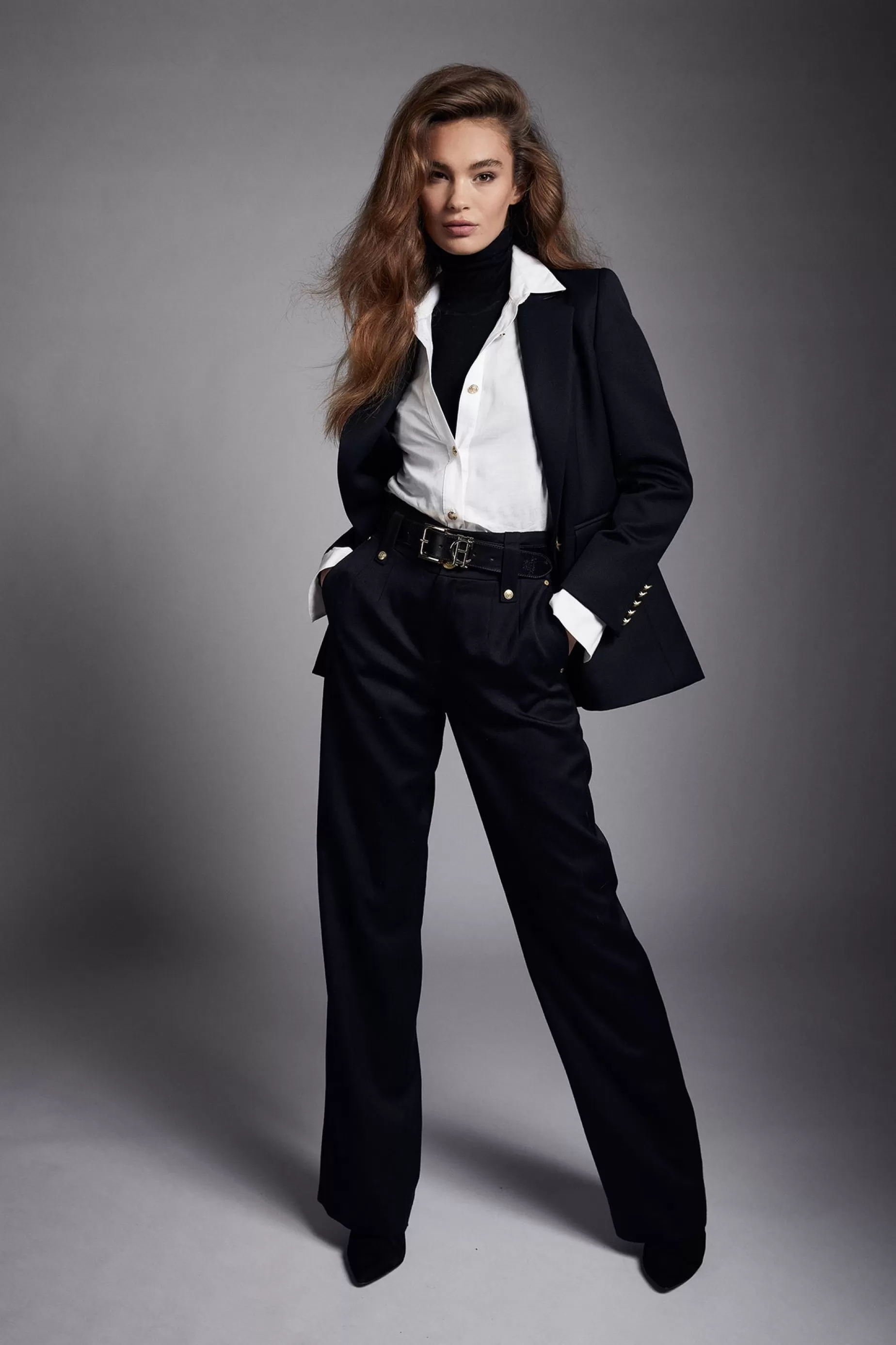 Holland Cooper Gifts For Her | Trousers>High Waisted Straight Trouser Black Barathea