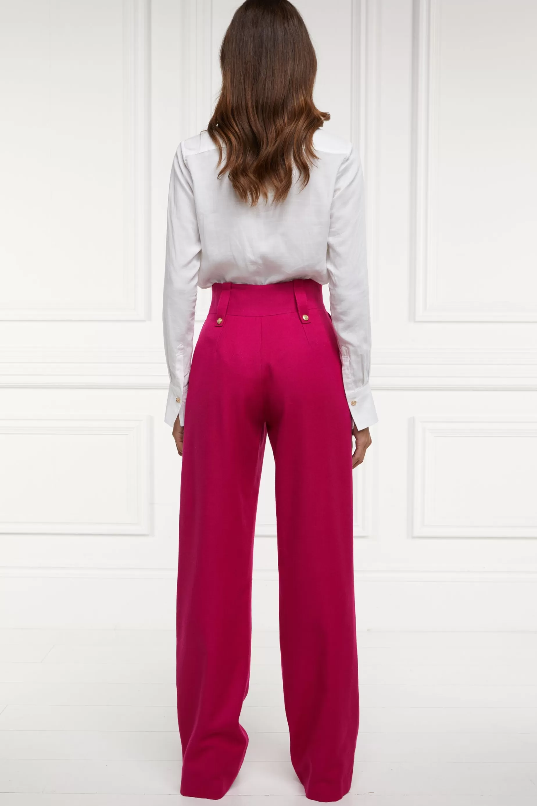 Holland Cooper Gifts For Her | Trousers>High Waisted Straight Trouser Hot Pink Barathea