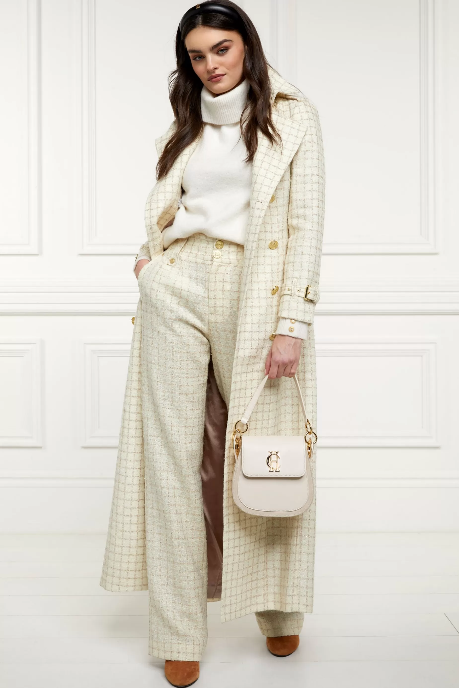 Holland Cooper Trousers | Seasonal Inspiration>High Waisted Straight Trouser Ivory Sparkle Tweed