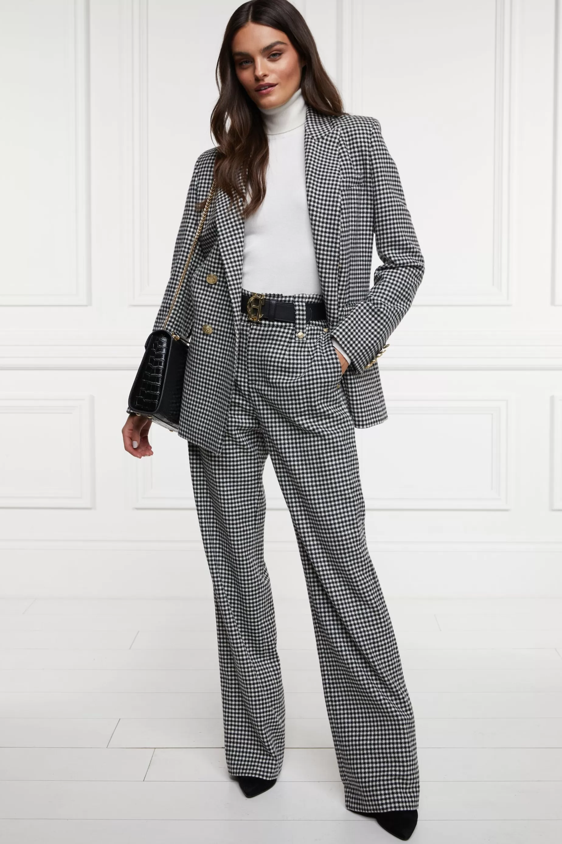 Holland Cooper Trousers | In Stock Tailoring>High Waisted Straight Trouser Black & White Puppy Tooth