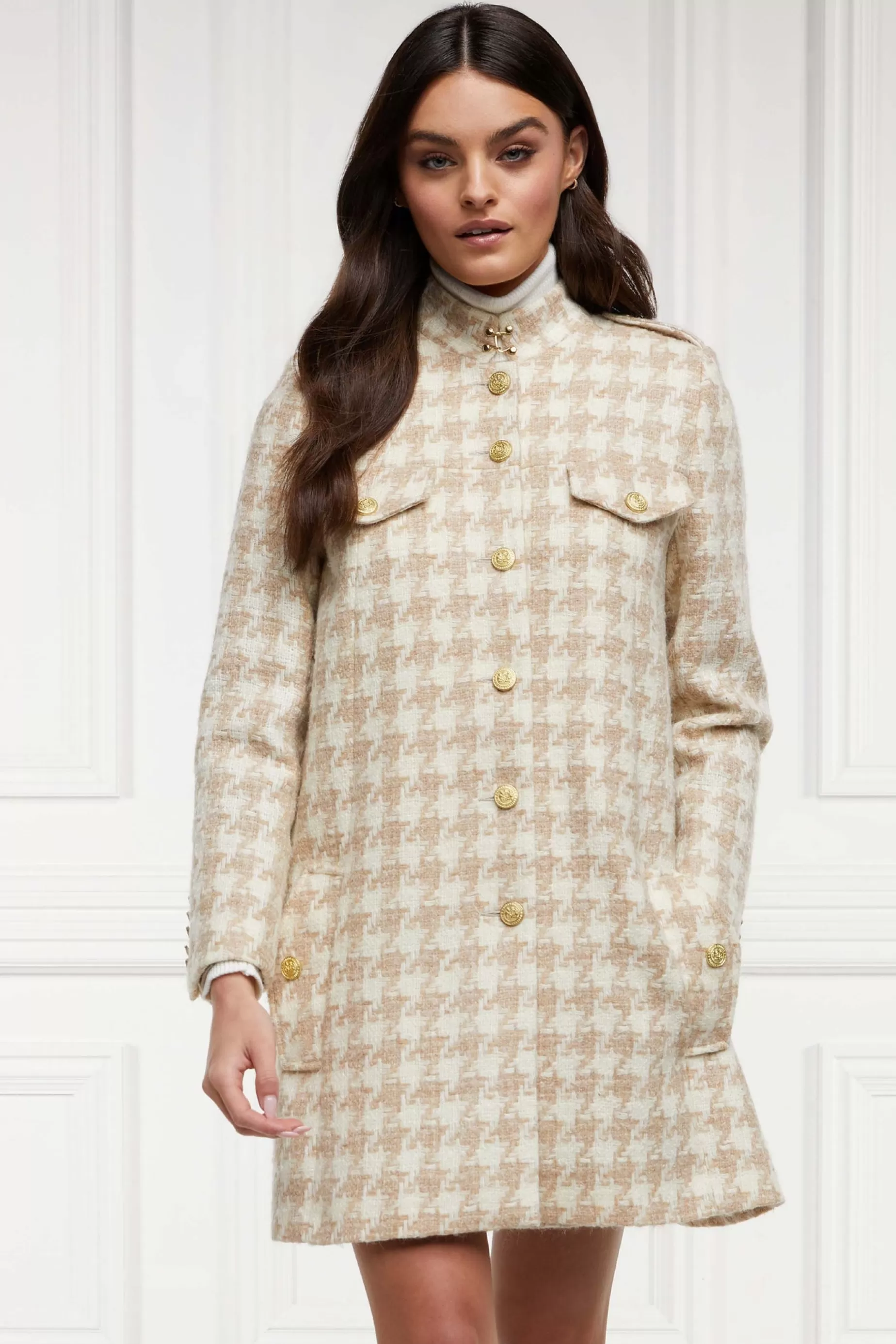 Holland Cooper Gifts For Her | Capes>Highbury Cape Coat Camel Houndstooth