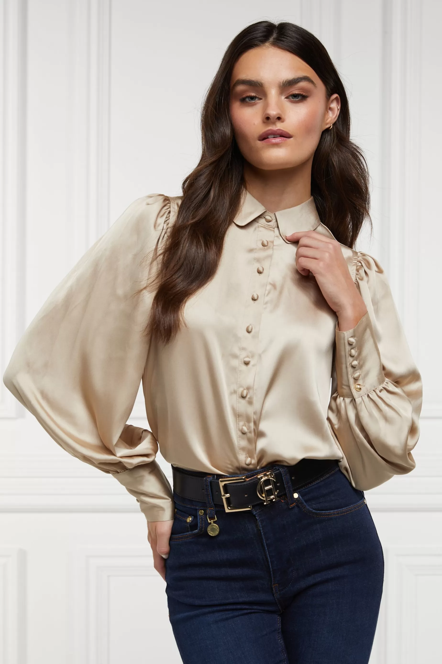 Holland Cooper Shirts & Blouses | The Date Night Edit>Isla Satin Shirt Champagne