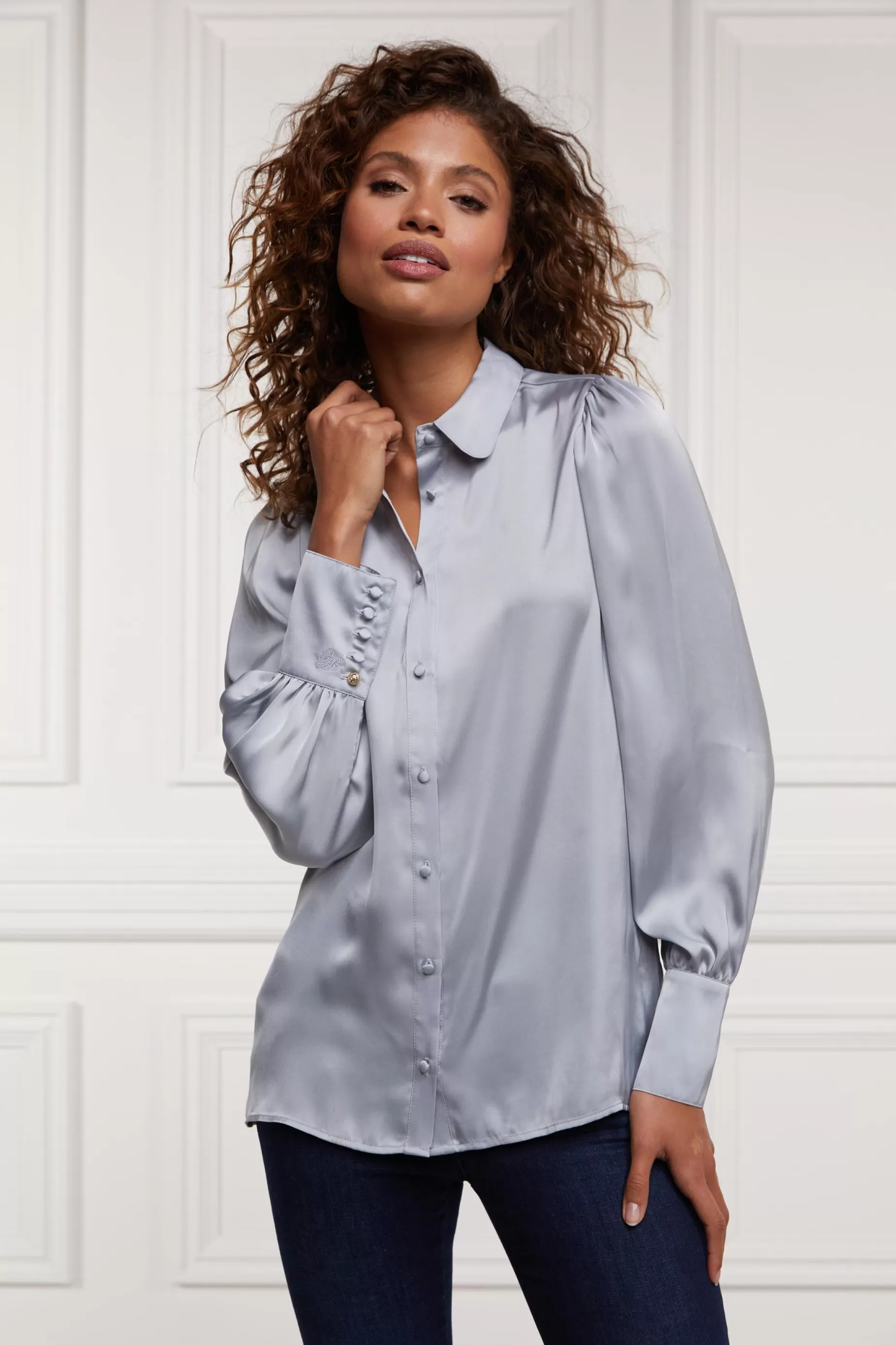 Holland Cooper Shirts & Blouses | The Date Night Edit>Isla Satin Shirt Silver Grey