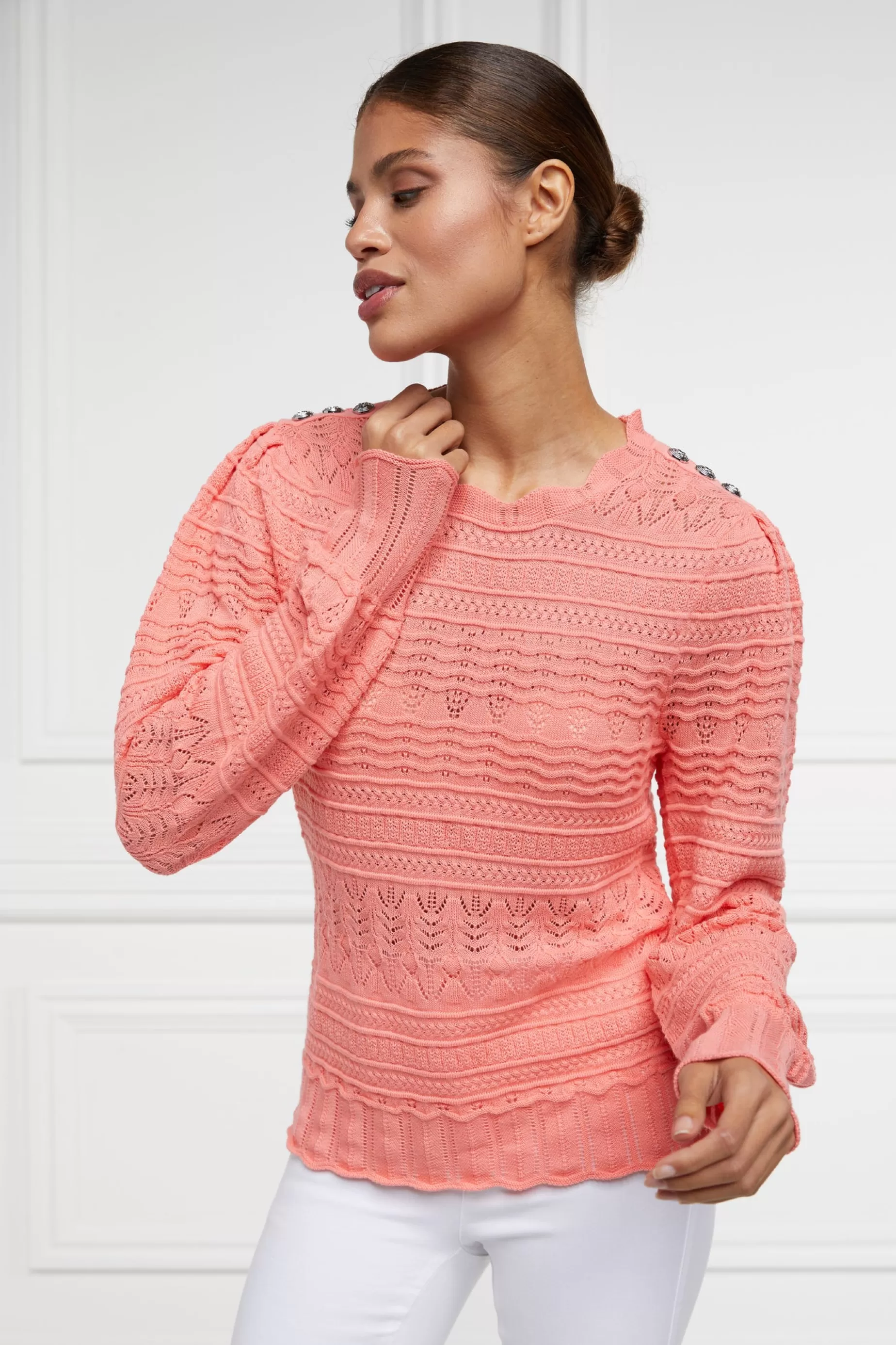 Holland Cooper Knitwear | Shop By Product>Kelsie Pointelle Knit Coral