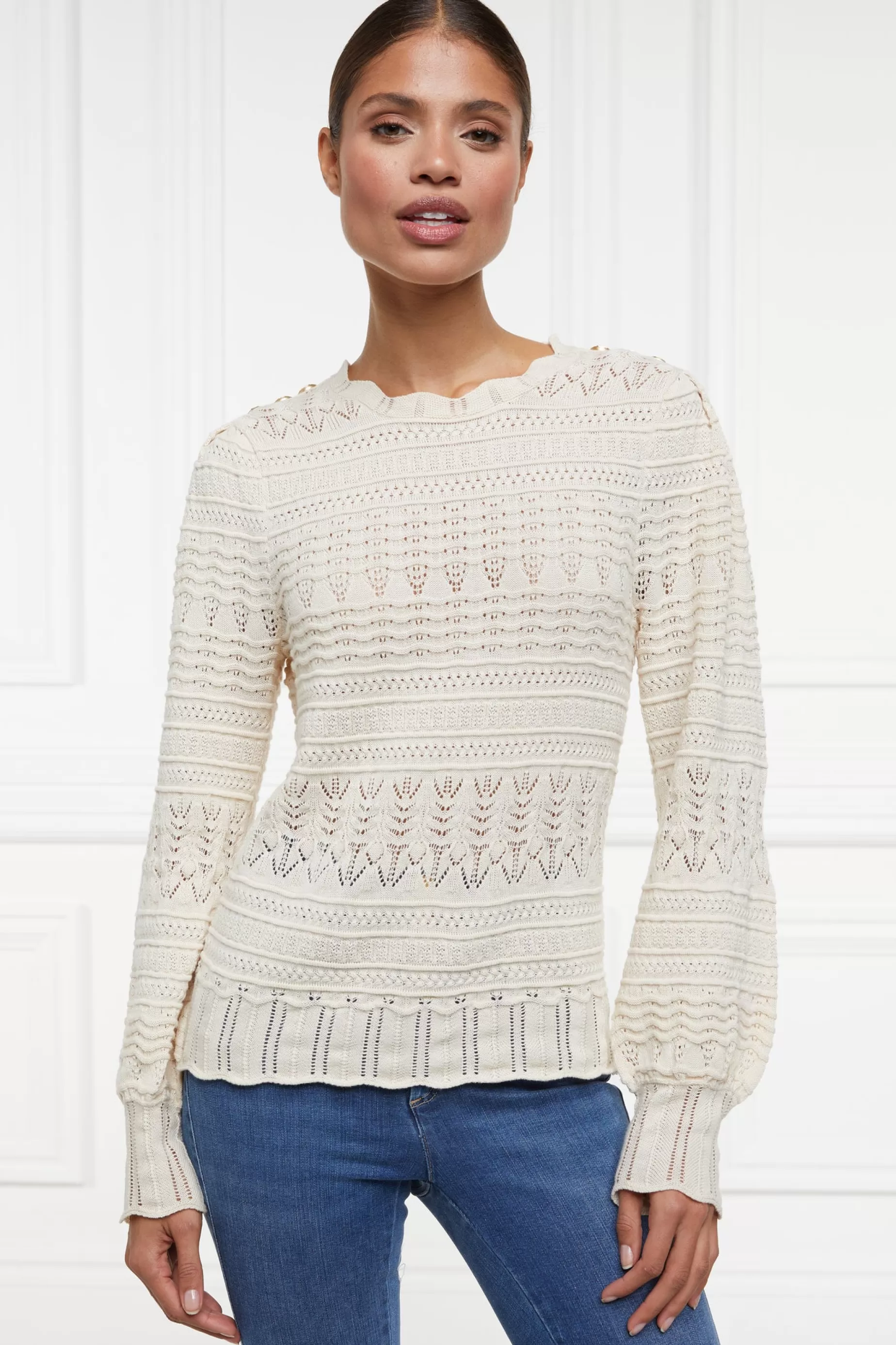 Holland Cooper Shop By Product | Knitwear>Kelsie Pointelle Knit Almond