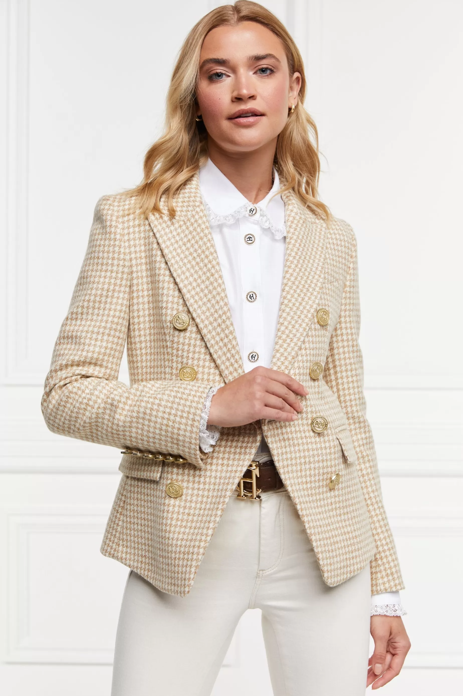 Holland Cooper Blazers | Back In Stock>Knightsbridge Blazer Camel Puppy Tooth