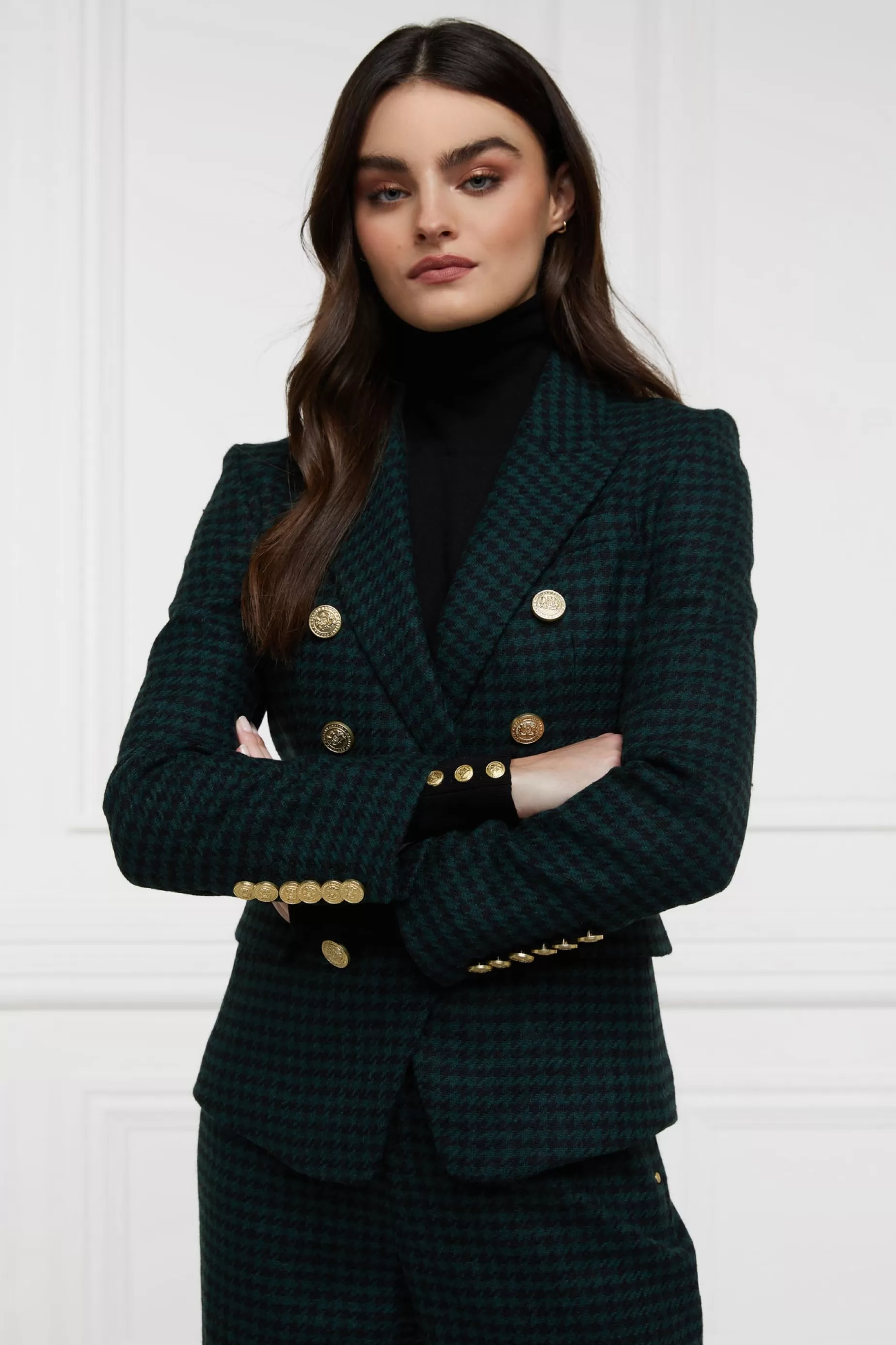 Holland Cooper Blazers | Jackets>Knightsbridge Blazer Emerald Houndstooth