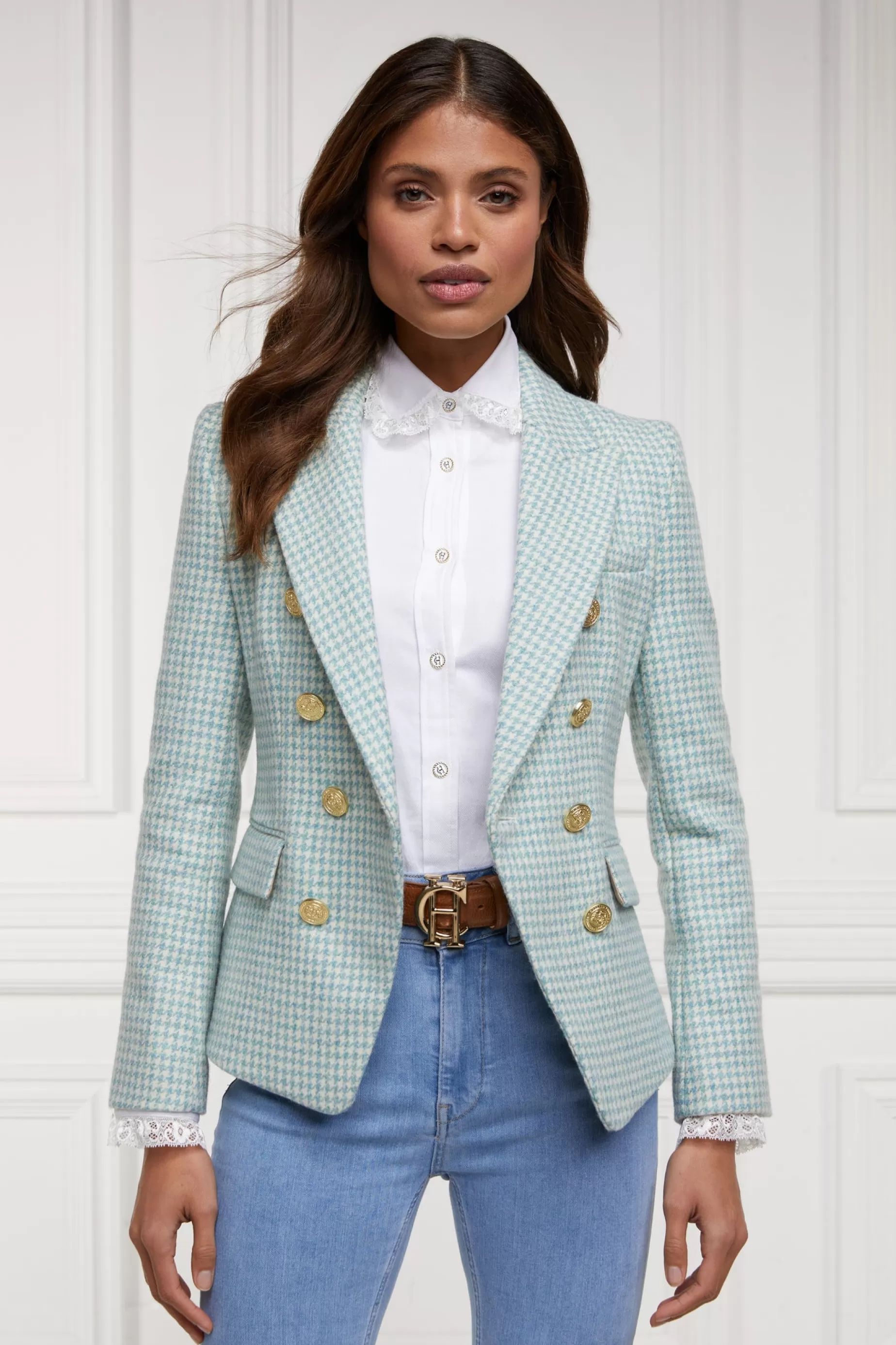 Holland Cooper Blazers | In Stock Tailoring>Knightsbridge Blazer Teal Houndstooth