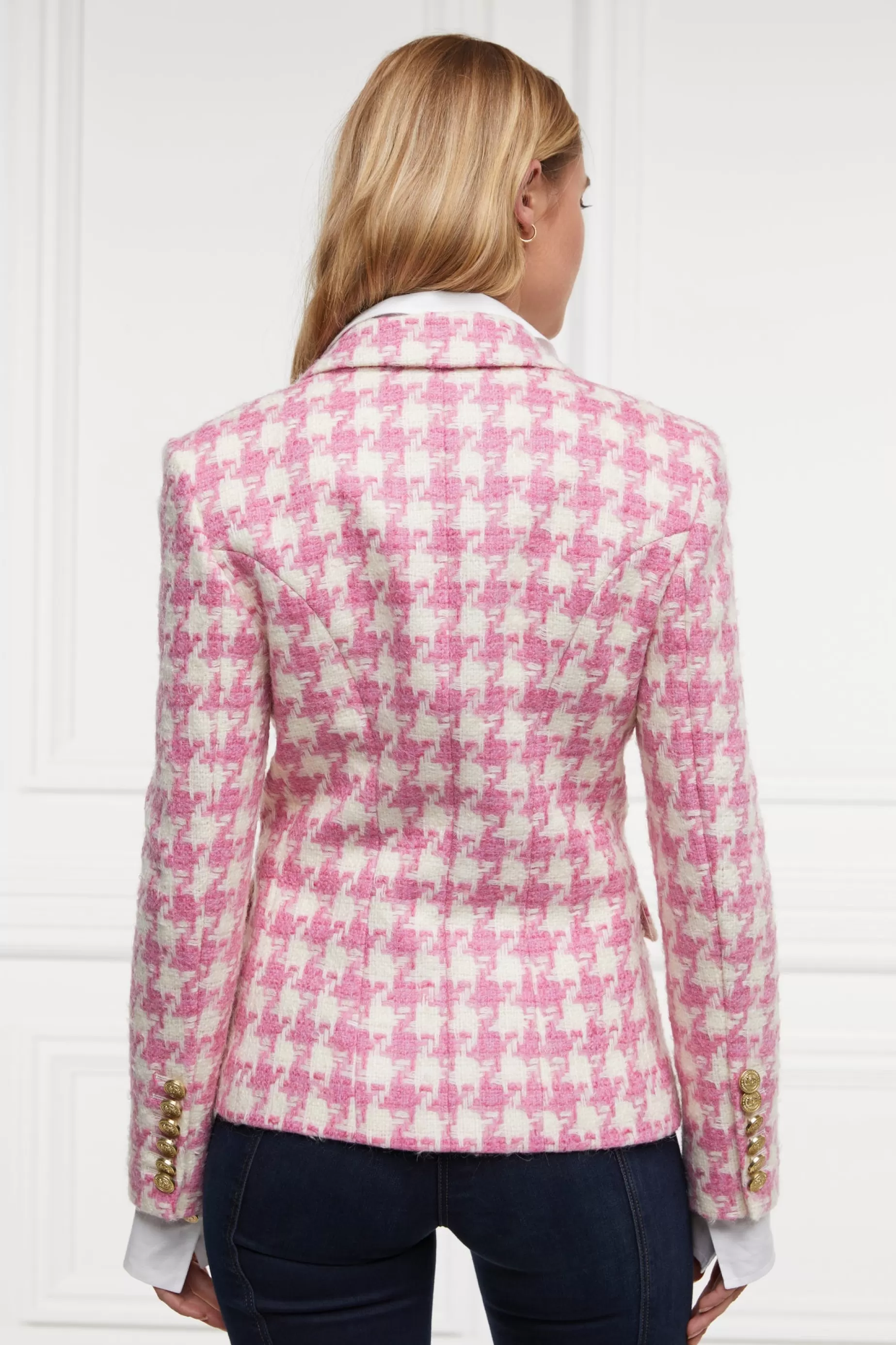 Holland Cooper Gifts For Her | Blazers>Knightsbridge Blazer Pink Large Scale Houndstooth