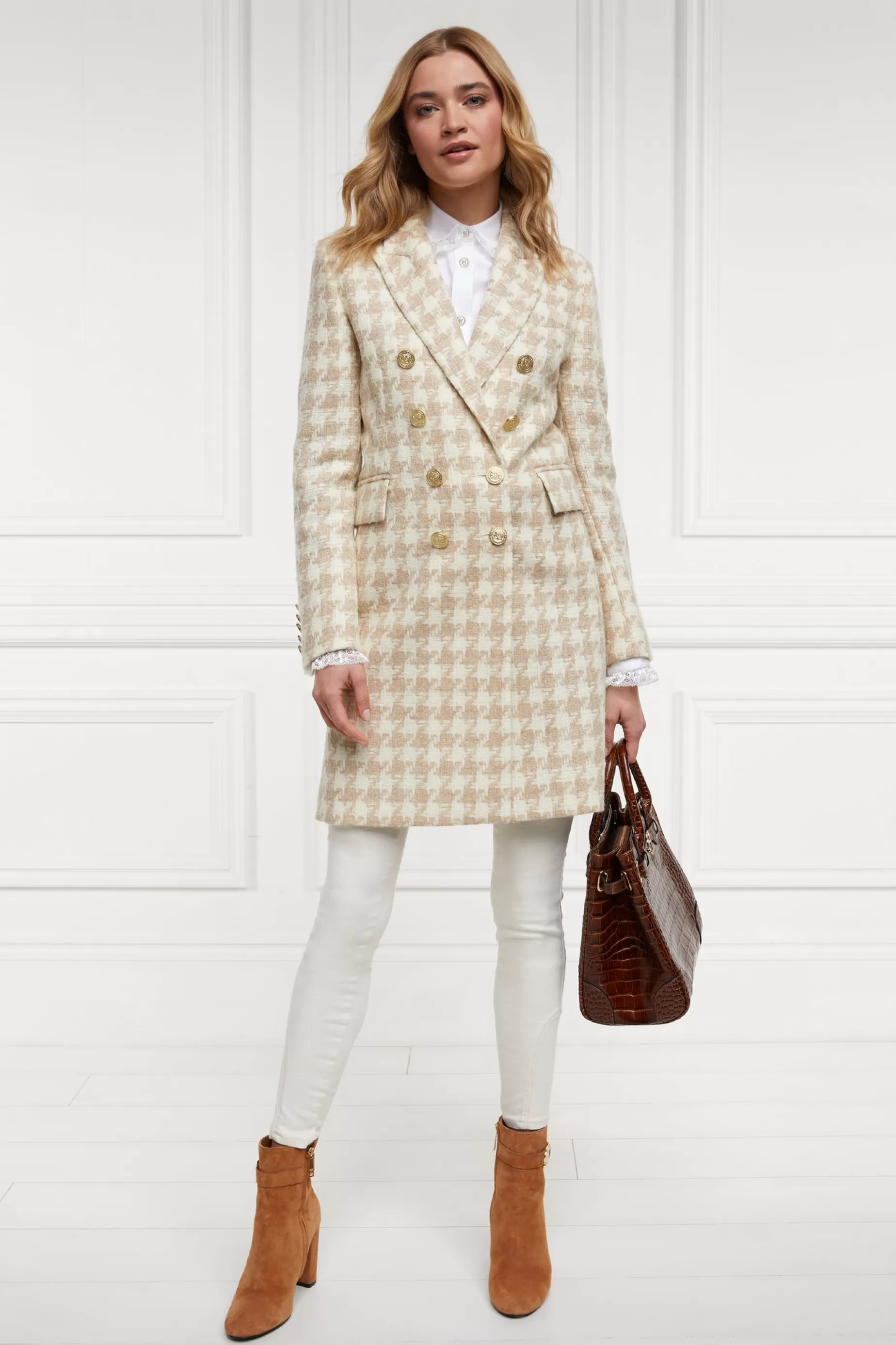 Holland Cooper Coats | In Stock Tailoring>Knightsbridge Coat Camel Houndstooth