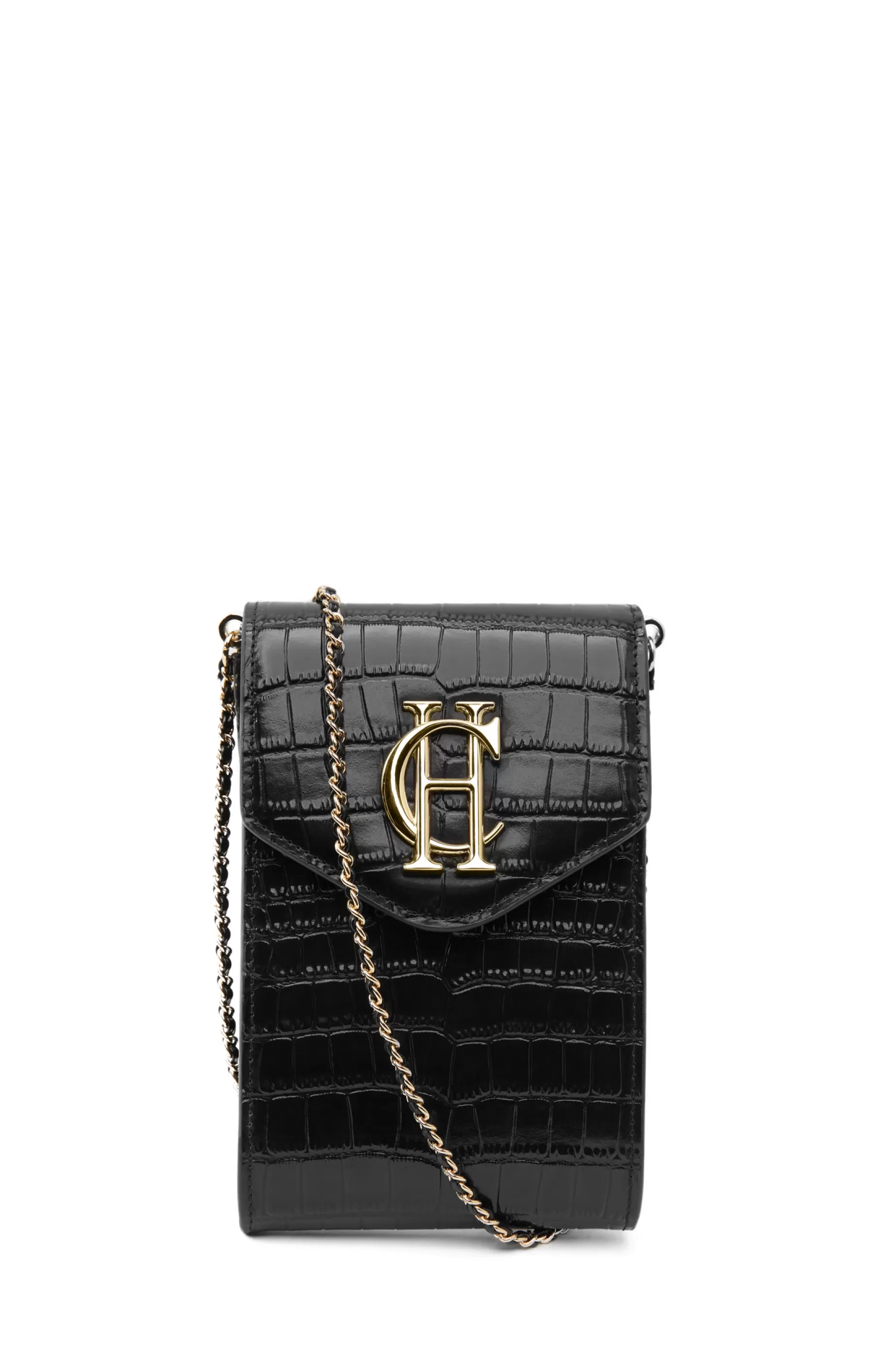 Holland Cooper The Perfect Gesture | Crossbody Bags>Knightsbridge Phone Pouch Black Croc