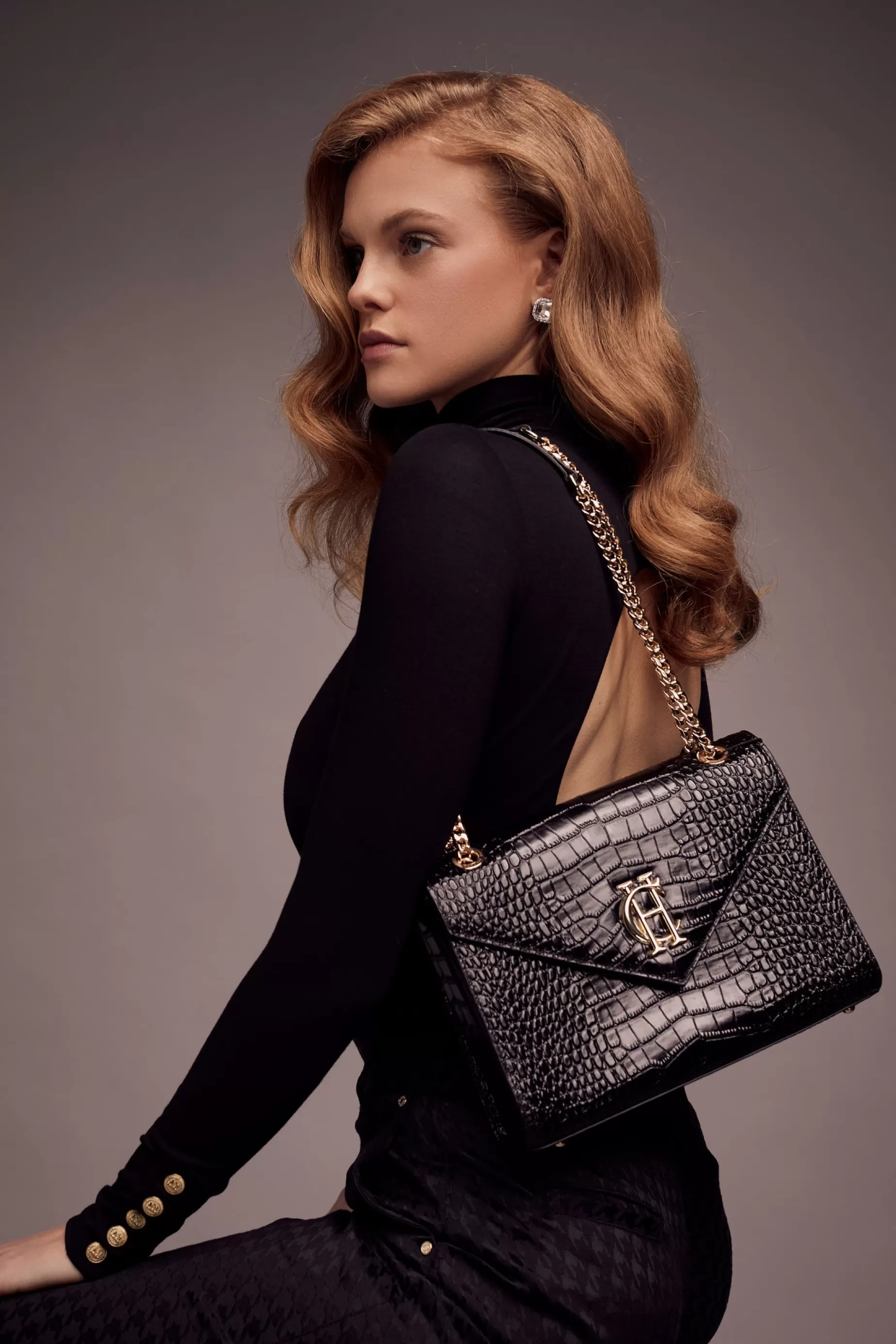 Holland Cooper The Perfect Gesture | Gifts For Her>Knightsbridge Shoulder Bag Black Croc