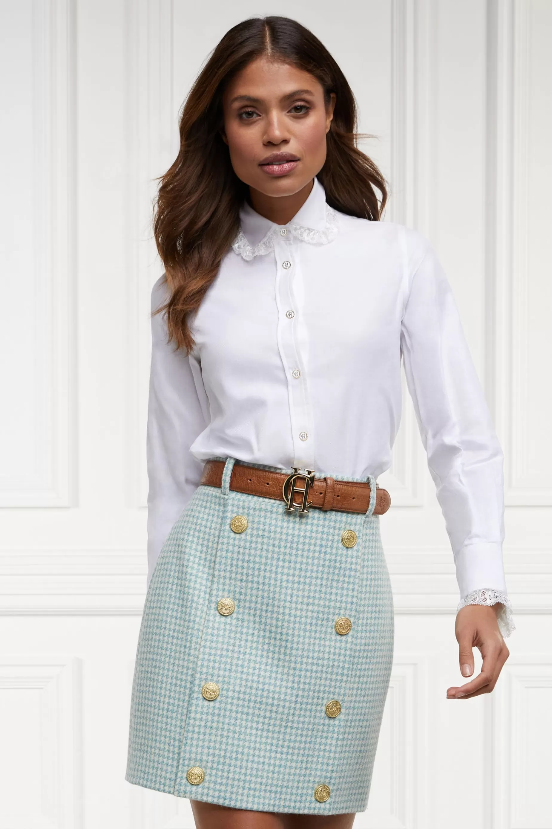 Holland Cooper Skirts | In Stock Tailoring>Knightsbridge Skirt Teal Houndstooth