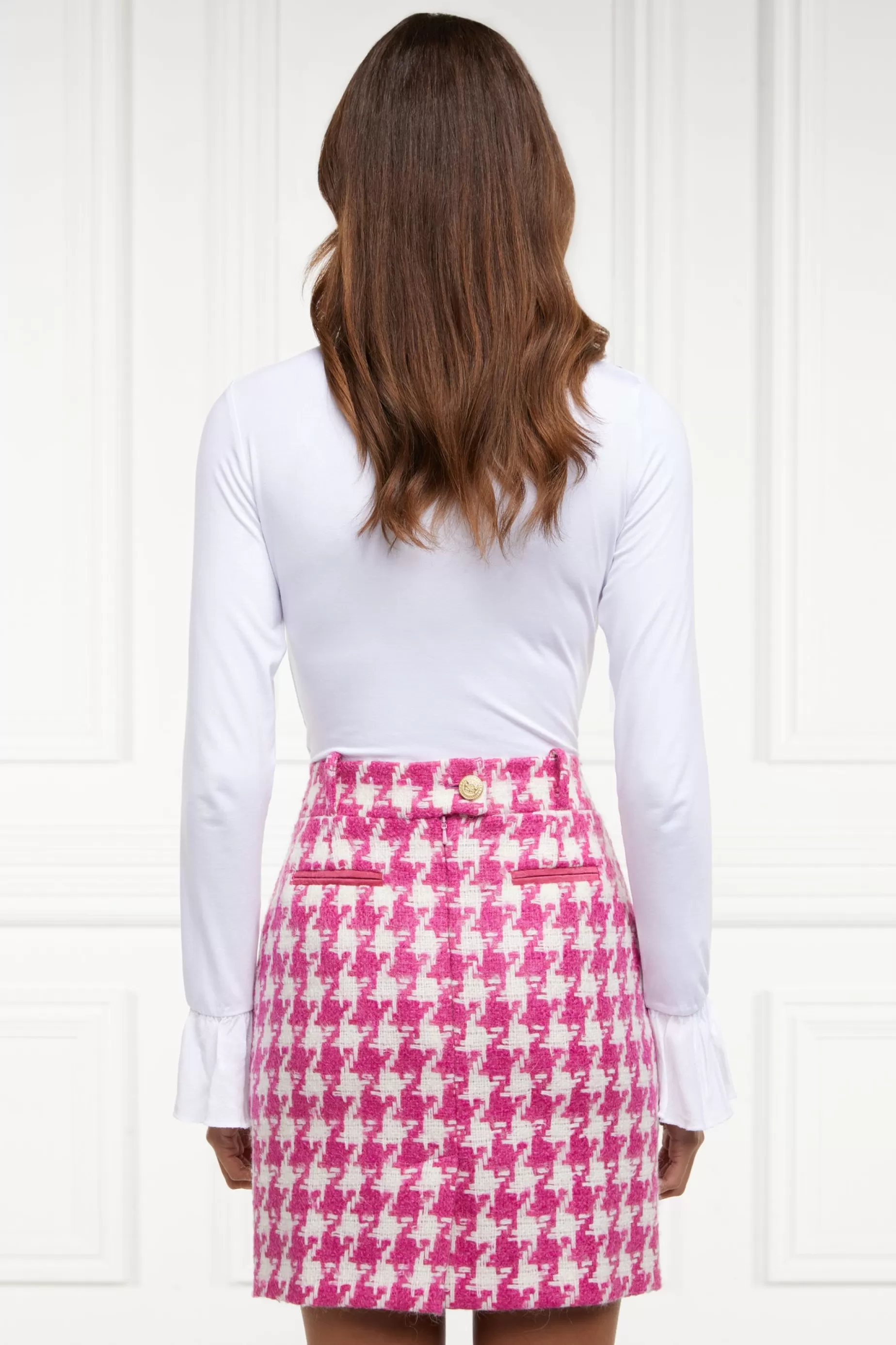 Holland Cooper Gifts For Her | Skirts>Knightsbridge Skirt Hot Pink Large Scale Houndstooth