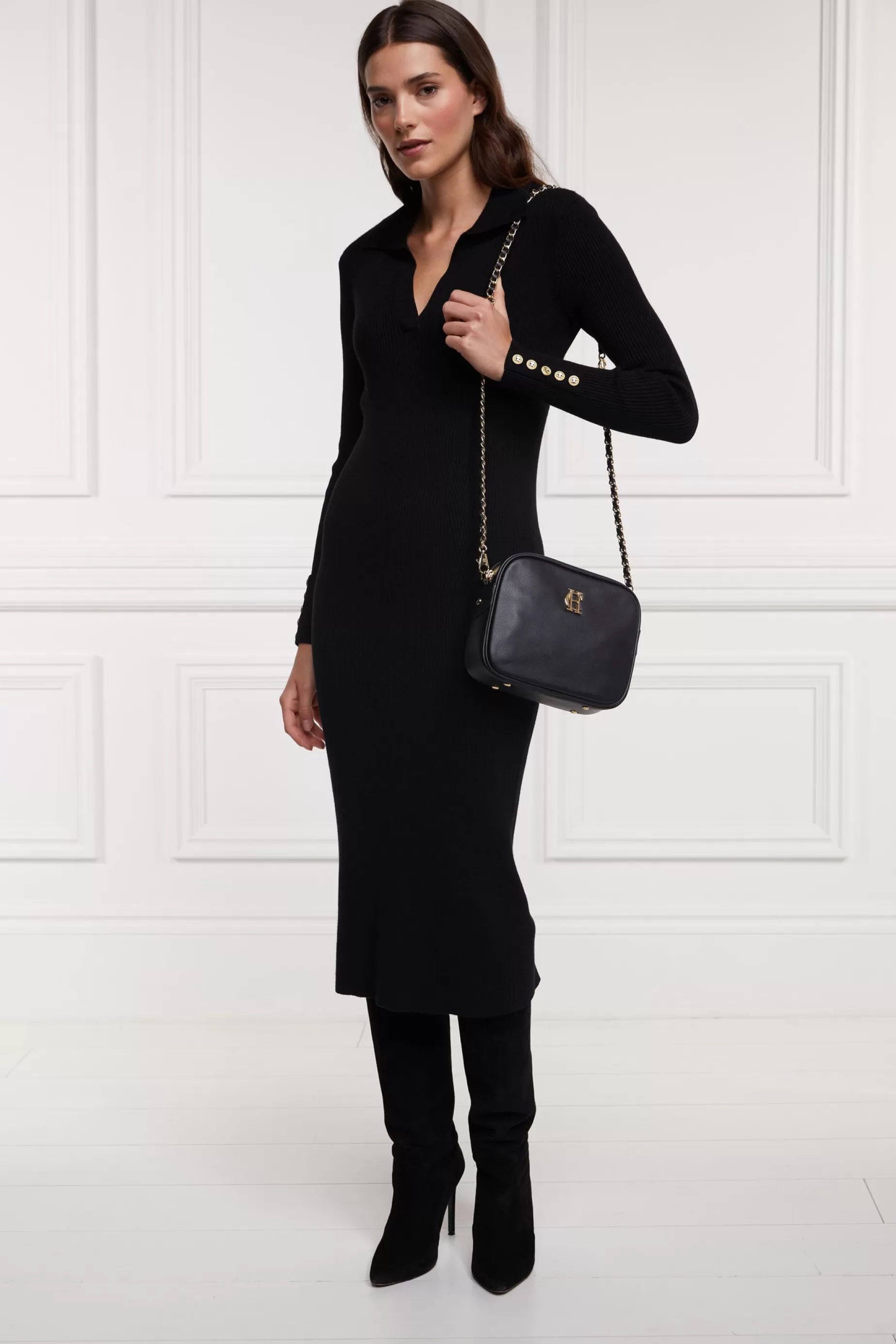 Holland Cooper Gifts For Her | Dresses>Knitted Shirt Dress Black