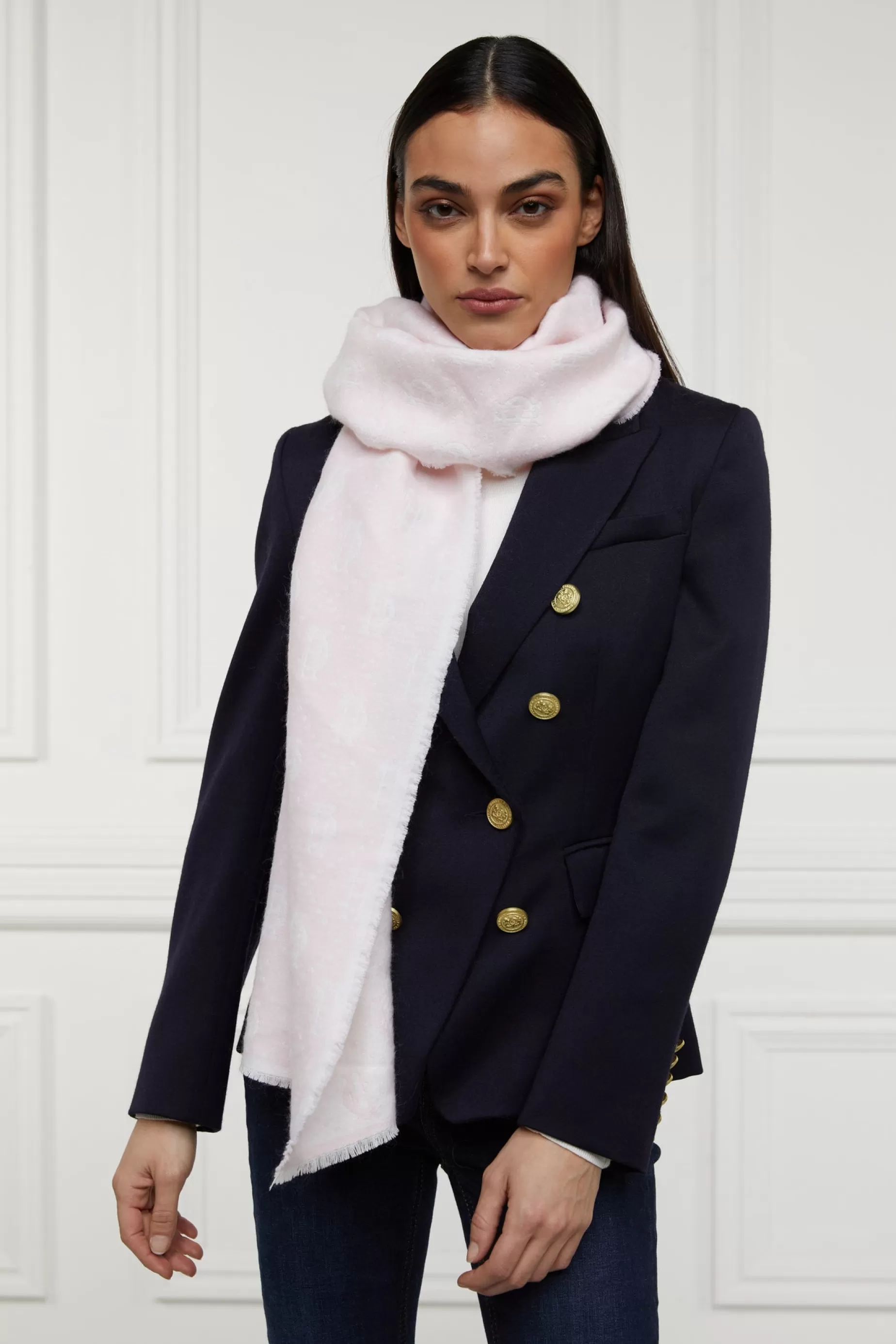 Holland Cooper The Perfect Gesture | Accessories>Lightweight Monogram Scarf Cream Soft Pink