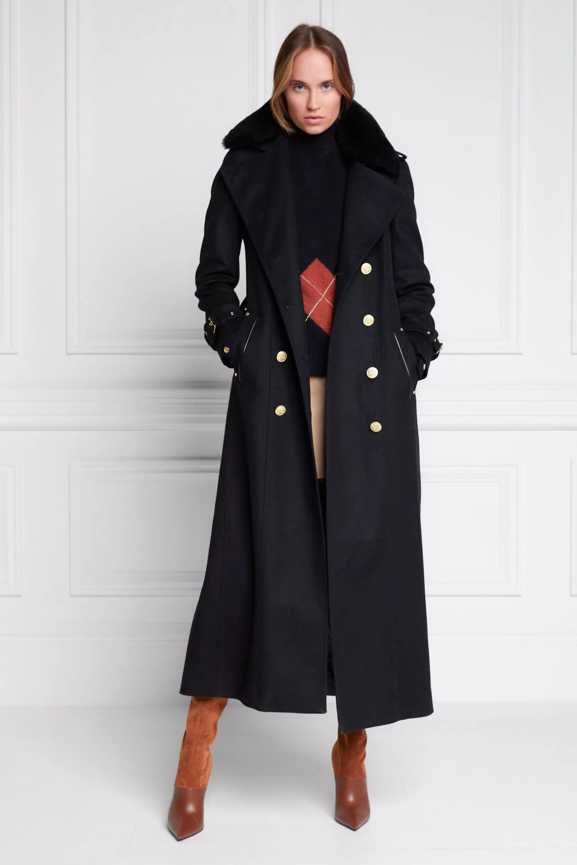 Holland Cooper Trench Coats | Coats>Marlborough Shearling Trench Coat Soft Black