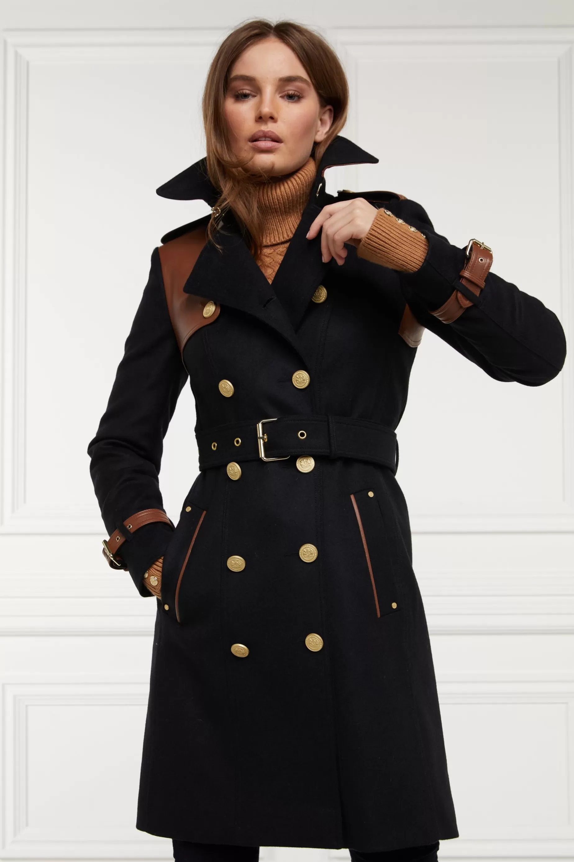 Holland Cooper Trench Coats | Coats>Marlborough Trench Coat Soft Black Tan