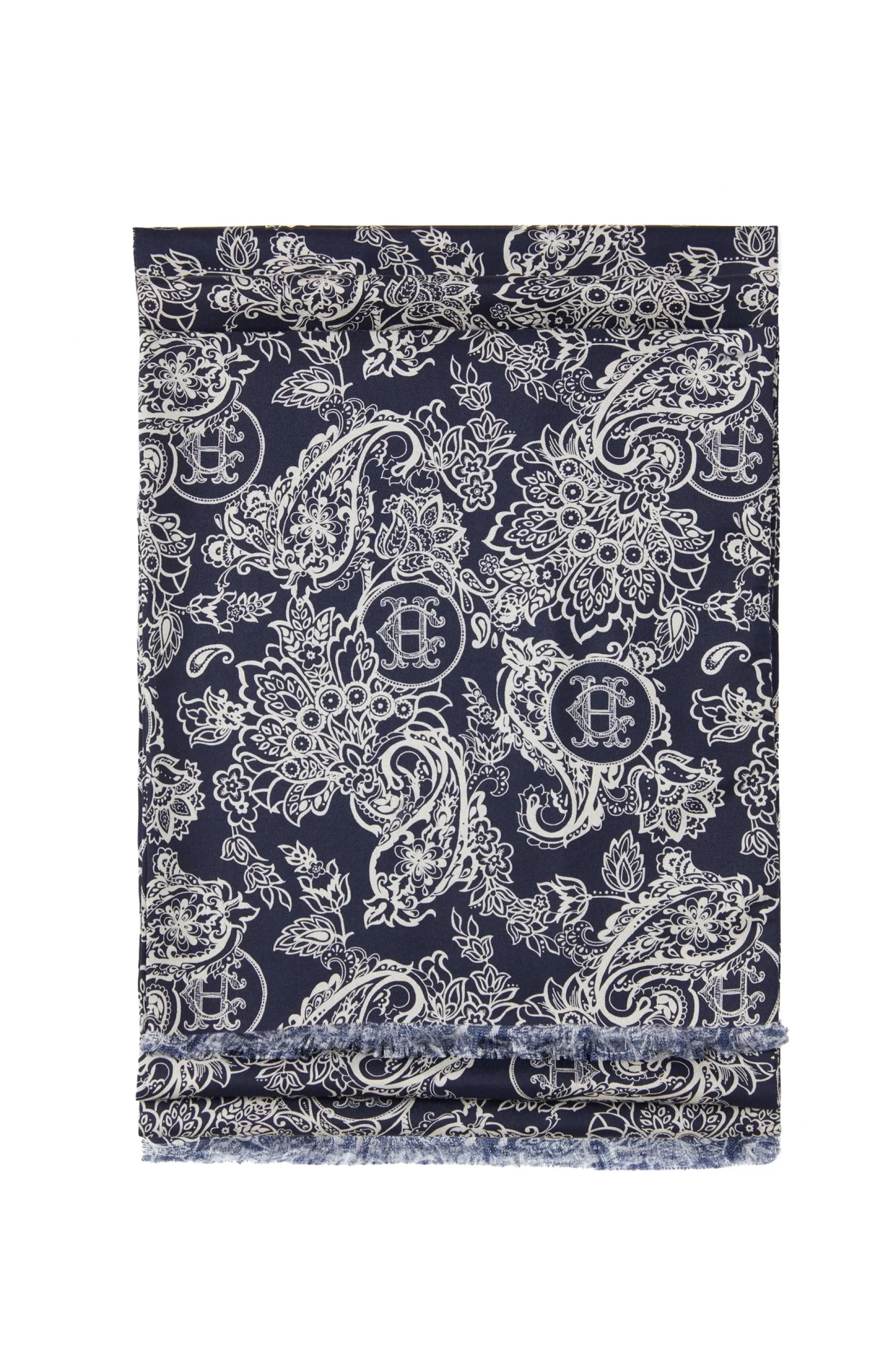 Holland Cooper Gifts For Him | Accessories>Men's Silk Scarf Ink Navy Cream Paisley