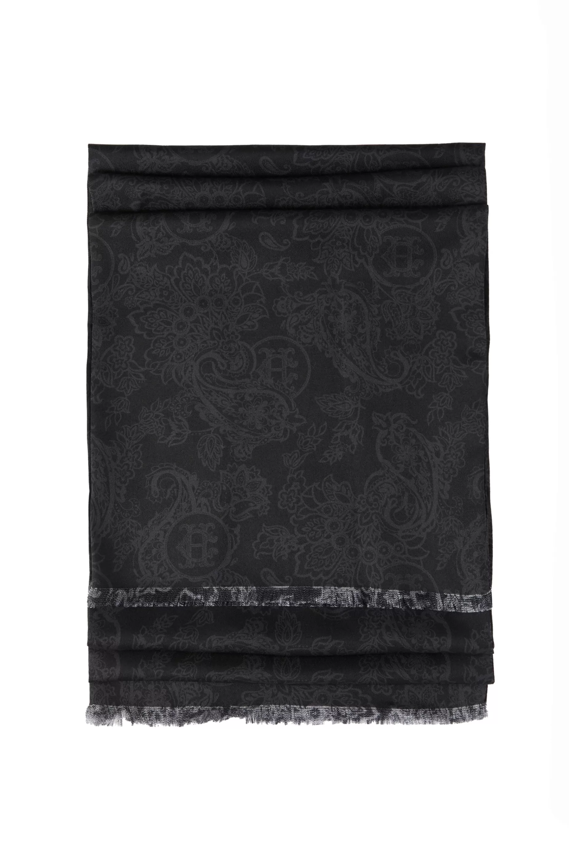 Holland Cooper Gifts For Him | Scarves>Men's Silk Scarf Black Charcoal Paisley