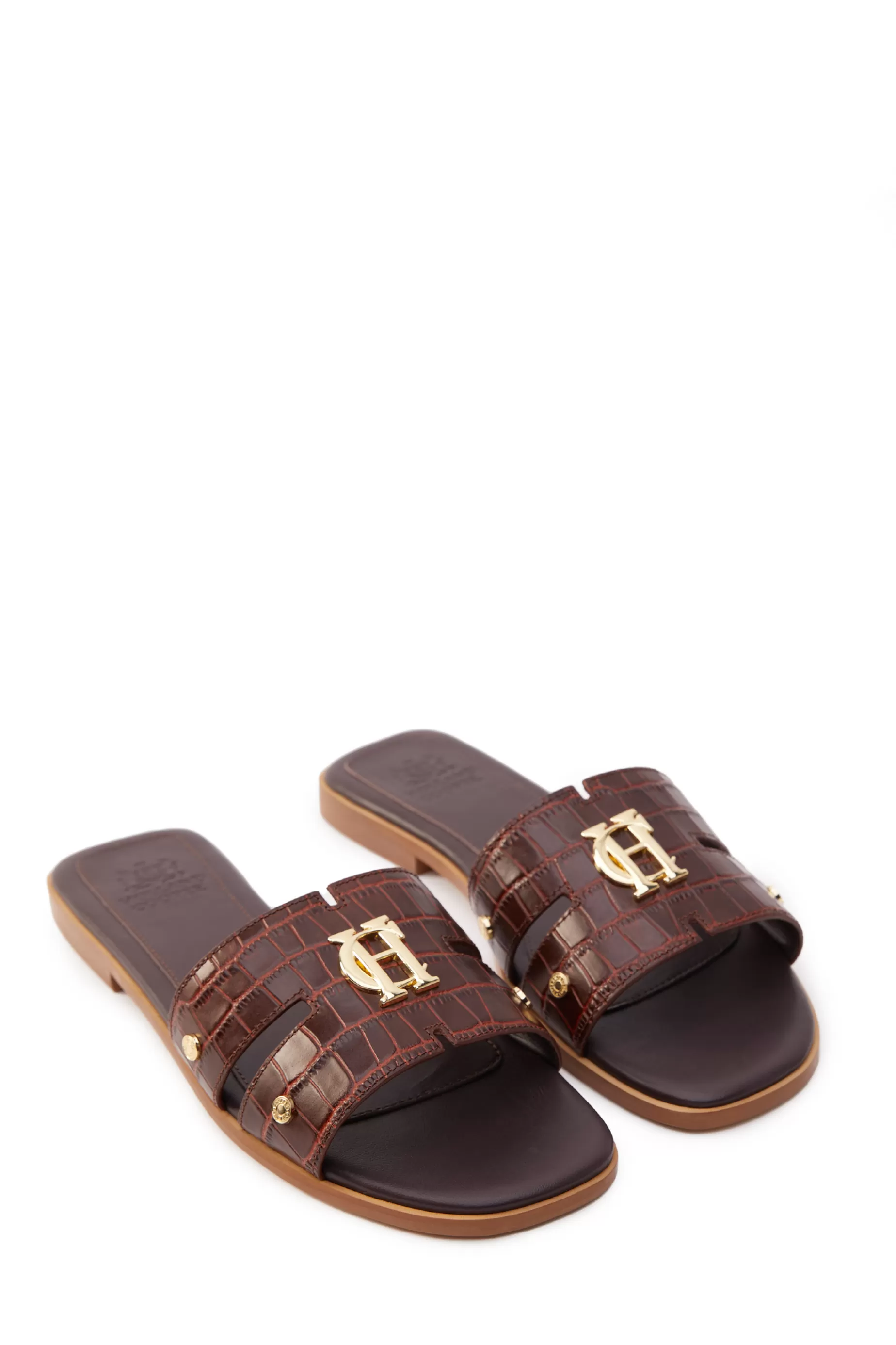 Holland Cooper Sandals | Footwear>Monogram Slides Chocolate Croc