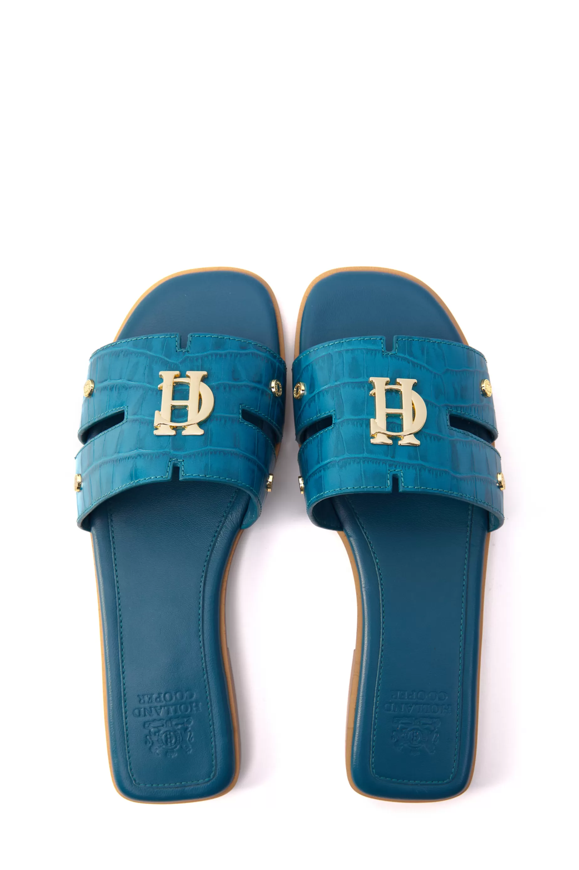 Holland Cooper Sandals | Footwear>Monogram Slides Teal Croc