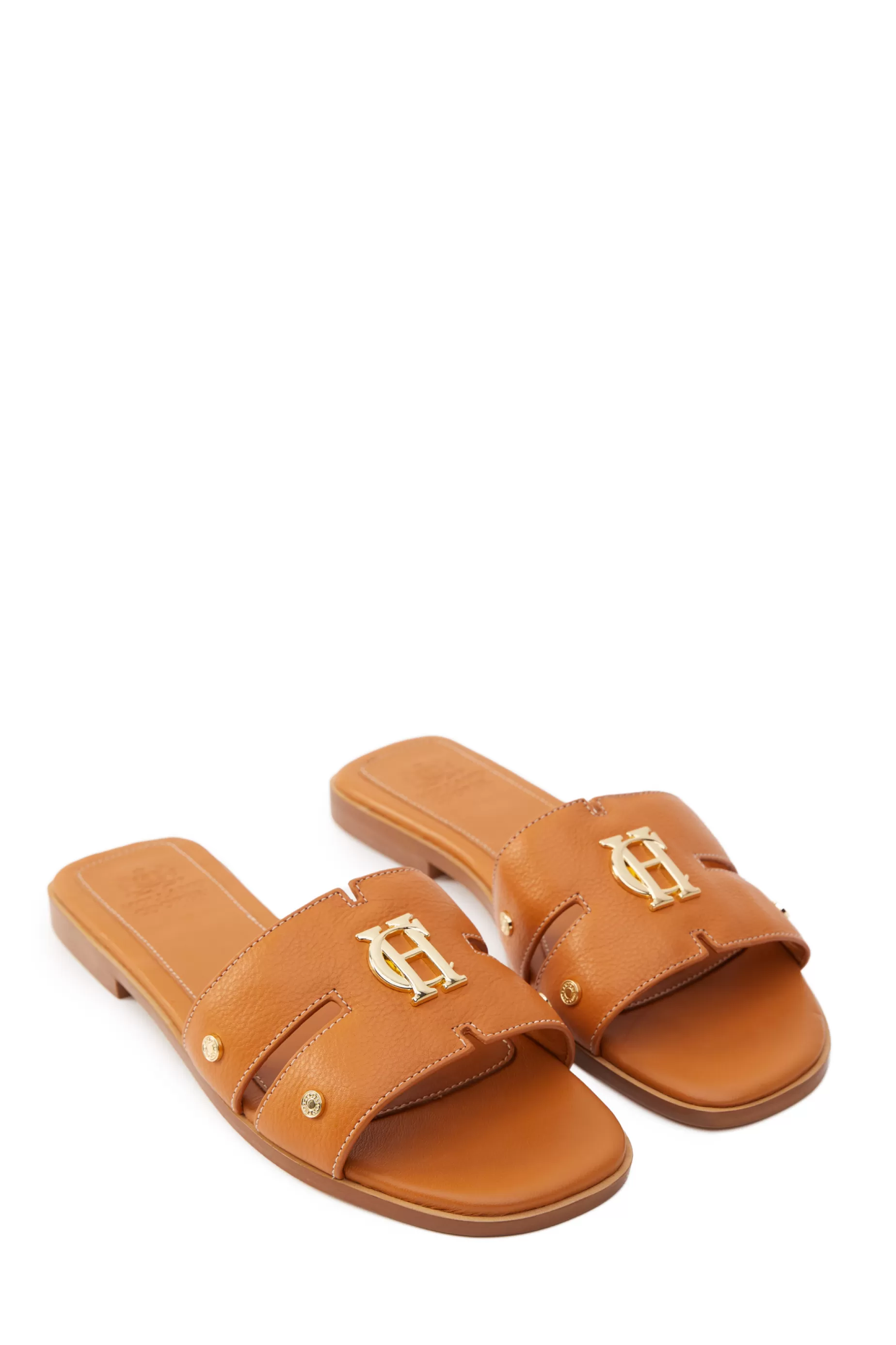 Holland Cooper Sandals | Footwear>Monogram Slides Tan Leather