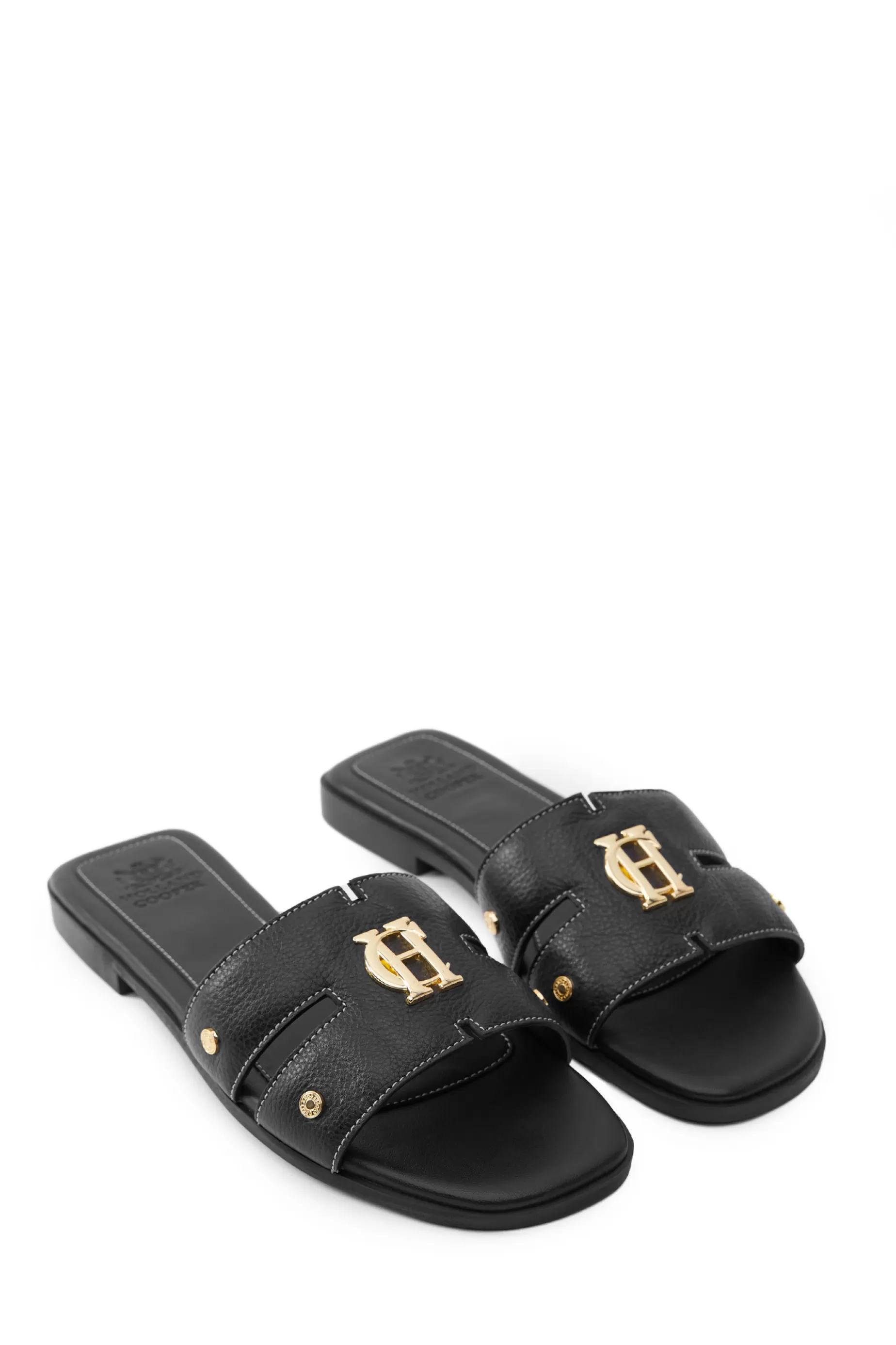 Holland Cooper Footwear | Sandals>Monogram Slides Black Leather