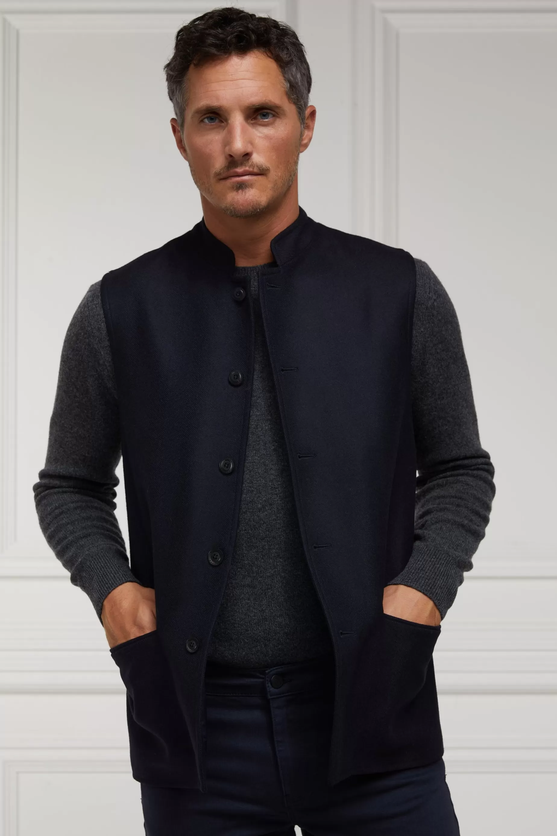 Holland Cooper Gifts For Him | Gilets>Nehru Gilet Navy Loxley