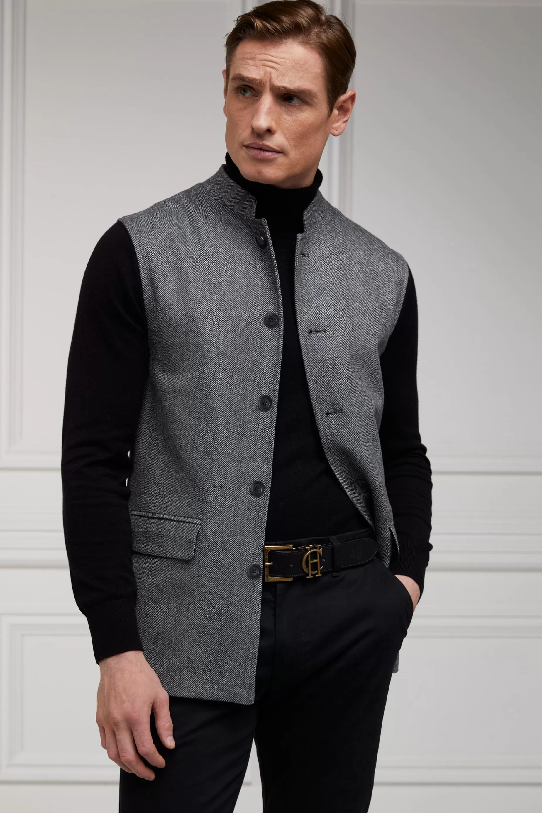 Holland Cooper Gifts For Him | Gilets>Nehru Gilet Mono Herringbone