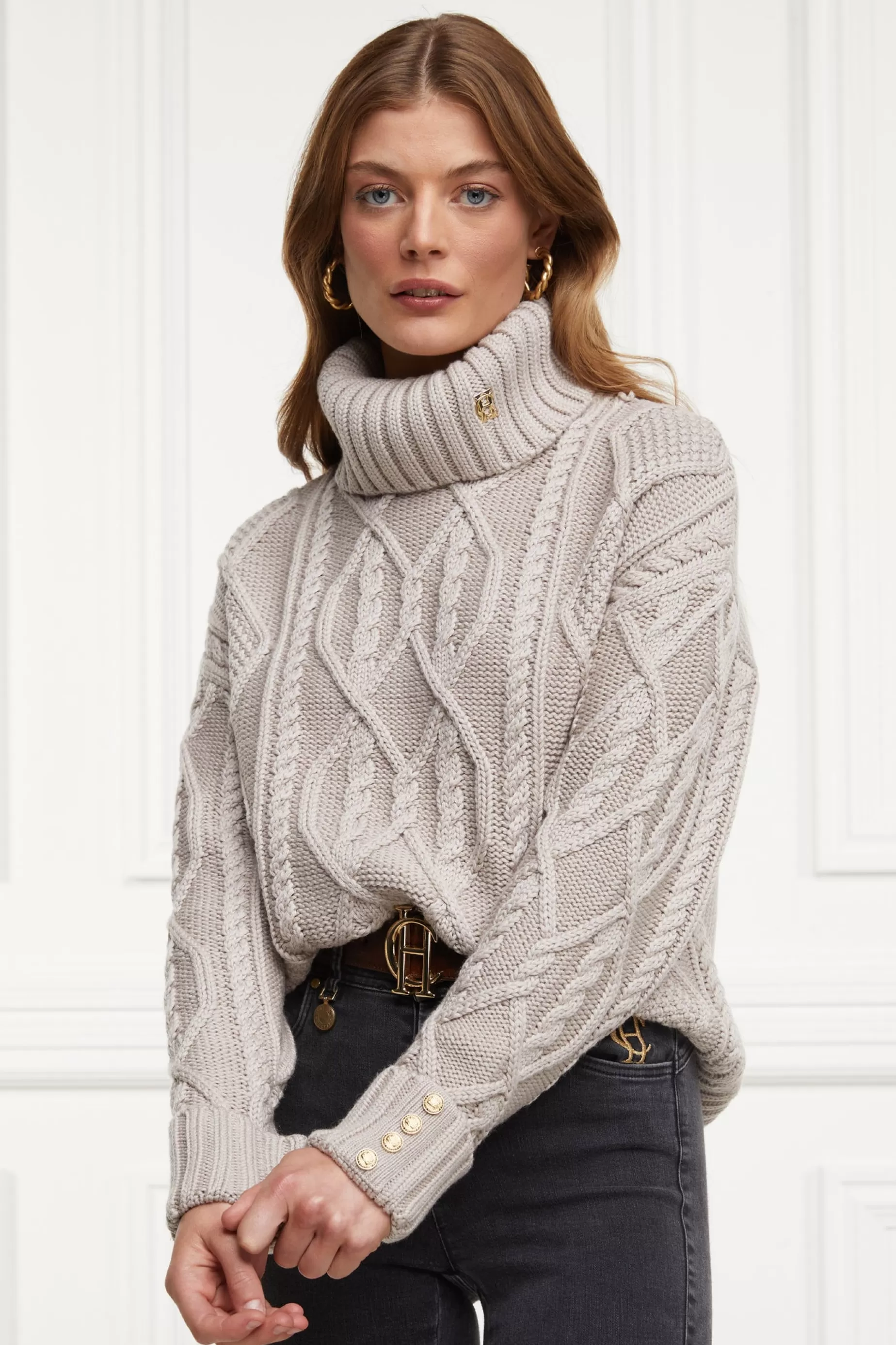 Holland Cooper Knitwear>Noveli Cable Knit Taupe