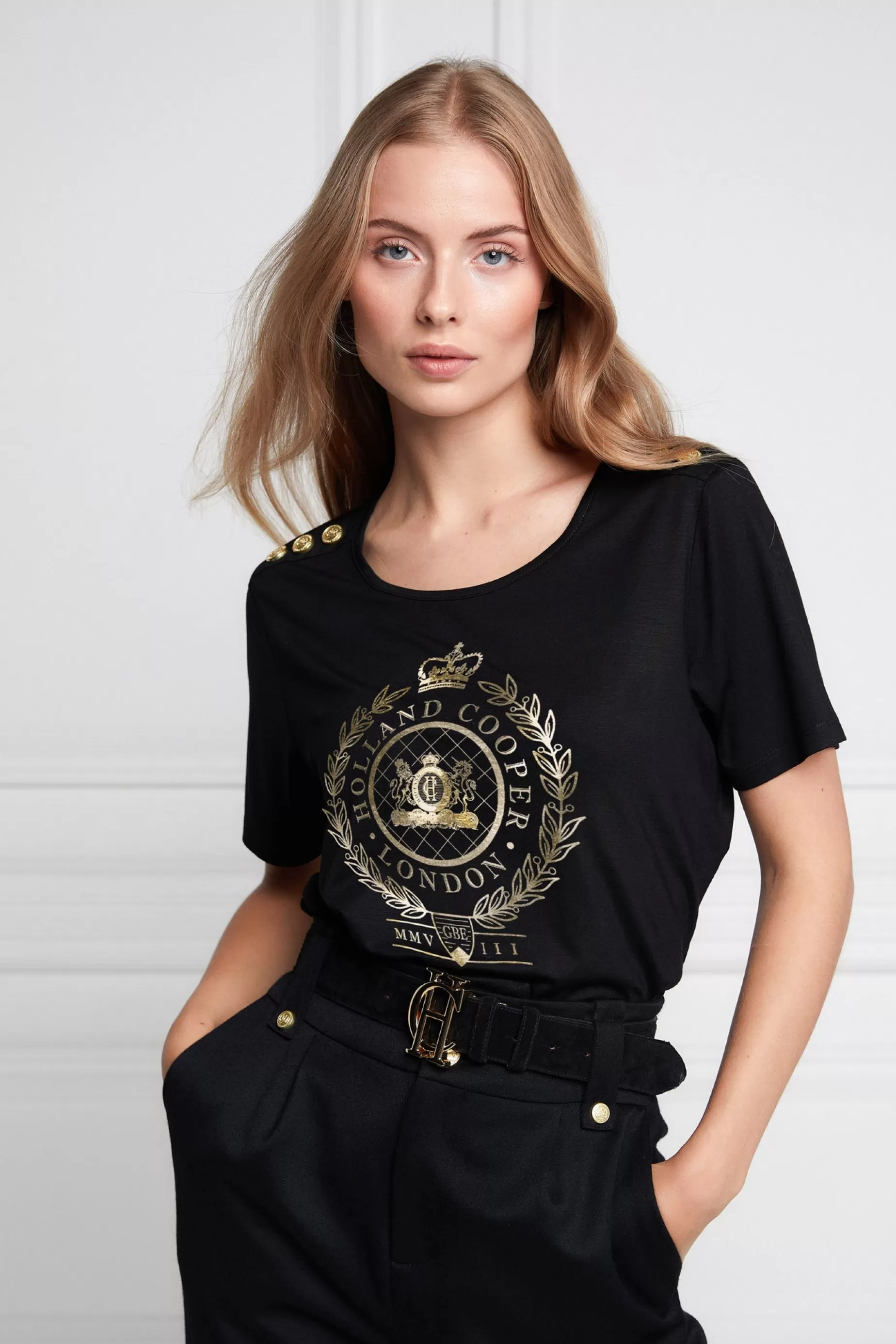 Holland Cooper Tees | Tops>Ornate Crest Tee Black