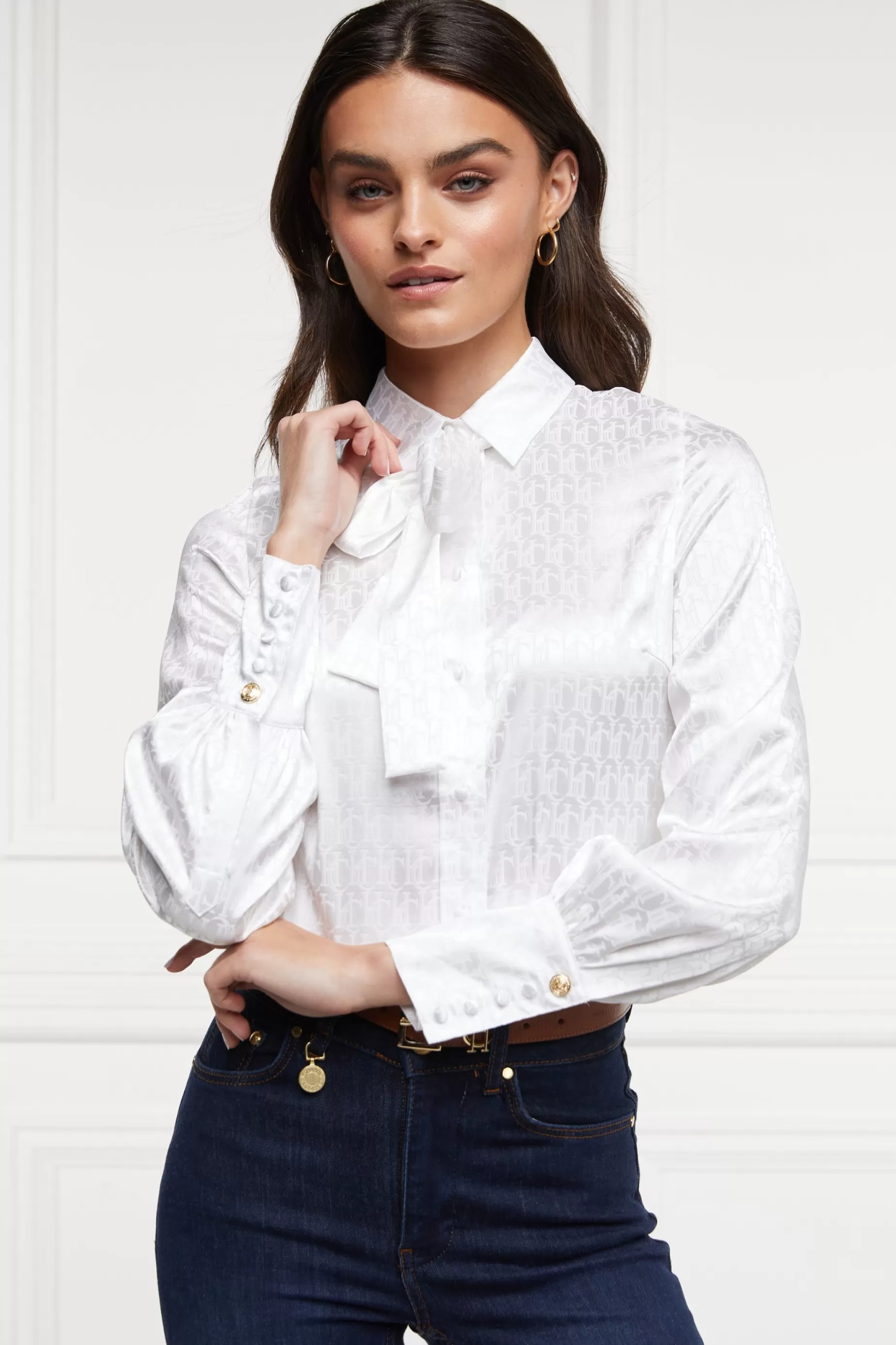 Holland Cooper Shirts & Blouses | The Date Night Edit>Penny Jacquard Shirt White