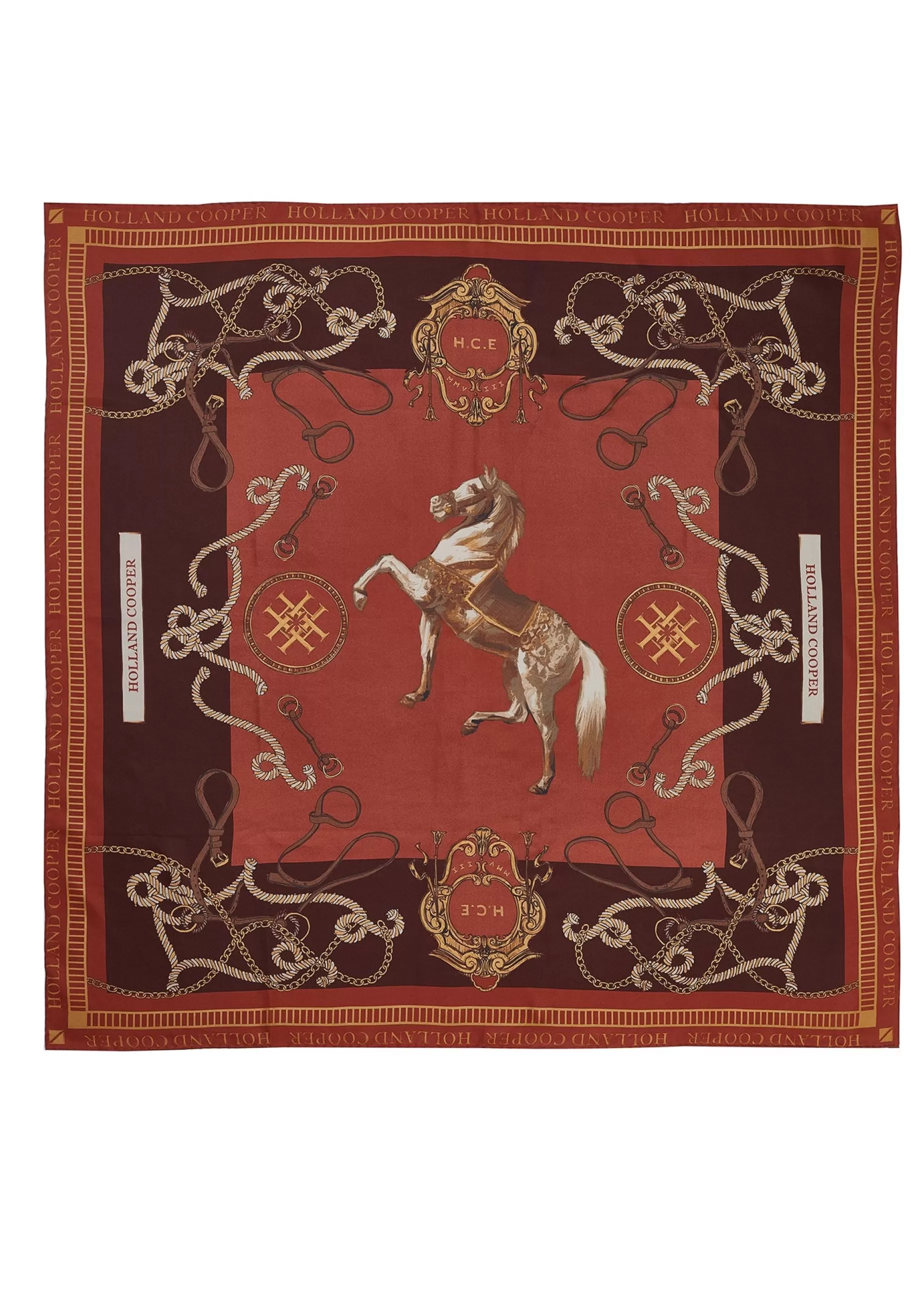 Holland Cooper Gifts For Her | Scarves>Regal Horse Silk Scarf Caramel