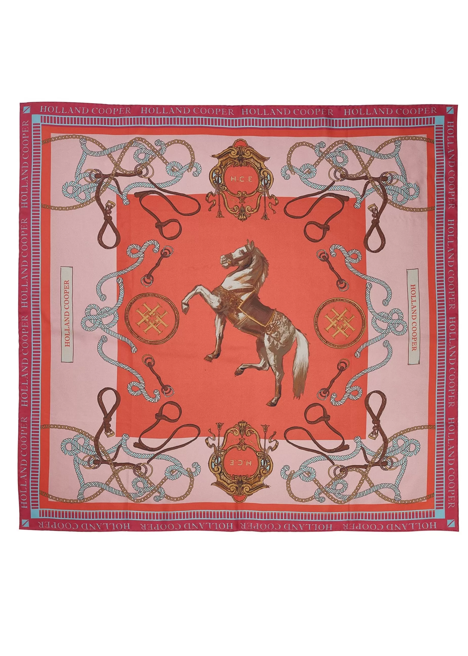 Holland Cooper The Perfect Gesture | Gifts For Her>Regal Horse Silk Scarf Coral