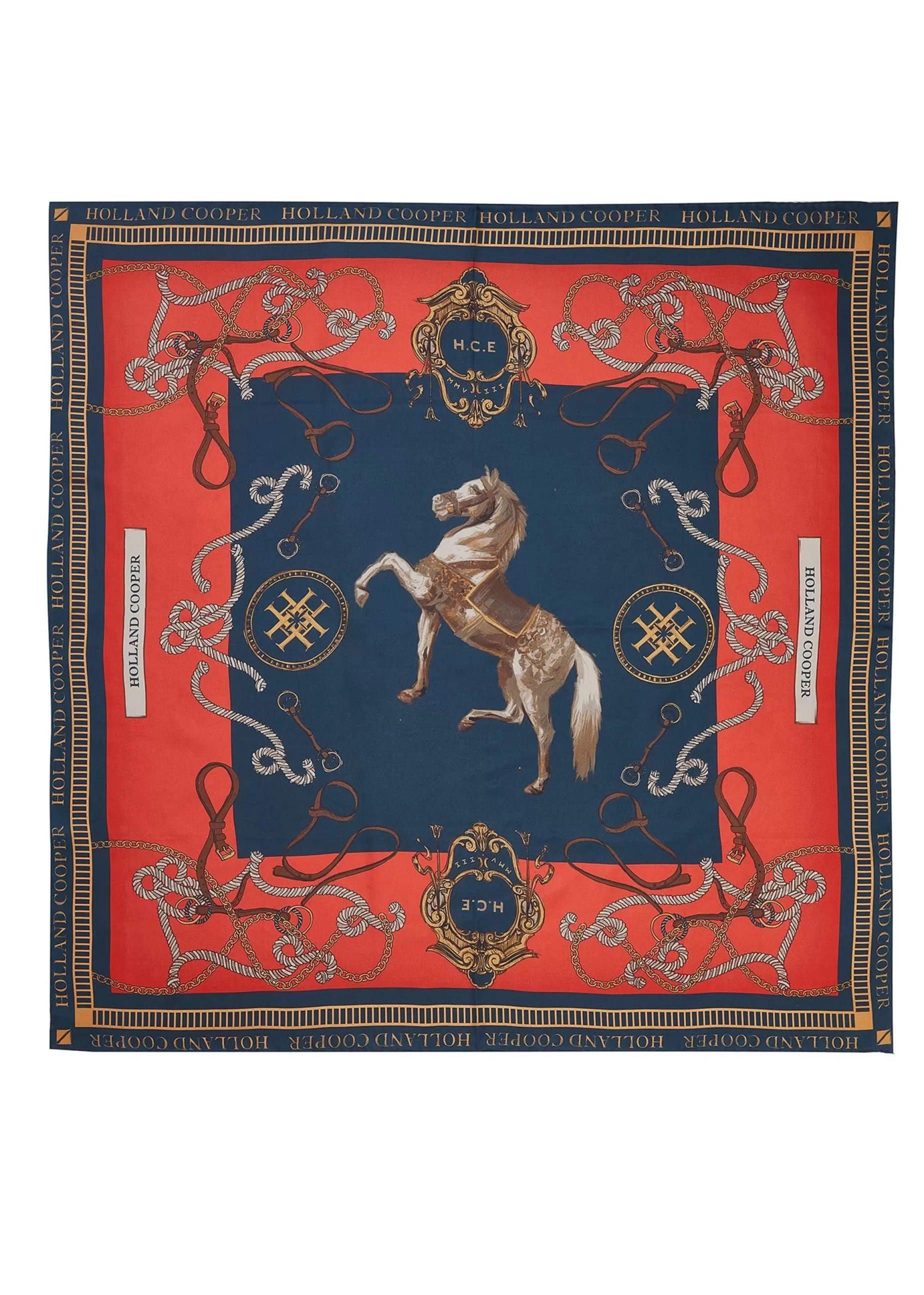 Holland Cooper The Perfect Gesture | Scarves>Regal Horse Silk Scarf Ink Navy Neroli