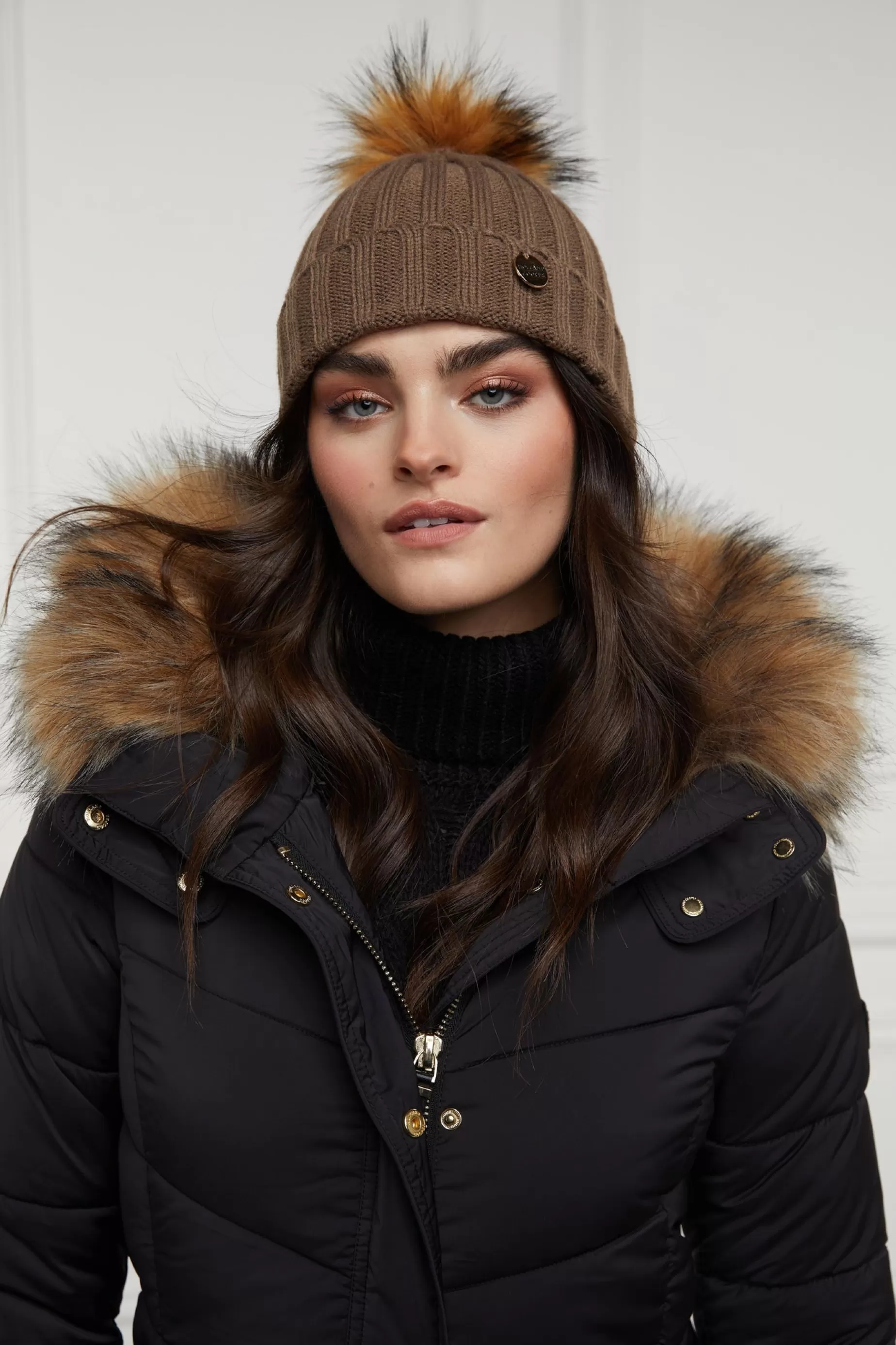 Holland Cooper Hats & Headbands | Hats & Headbands>Rib Bobble Hat Taupe