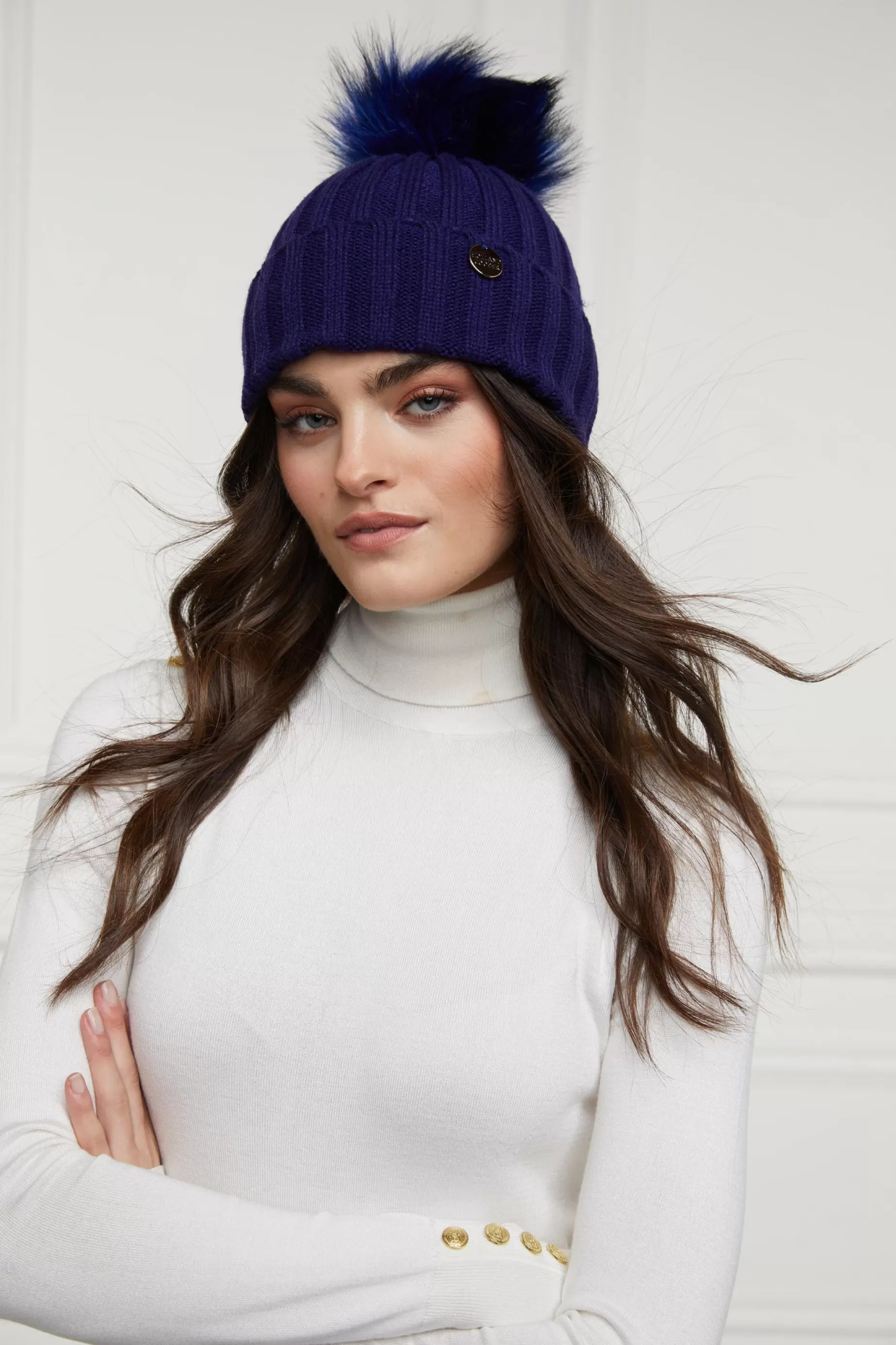 Holland Cooper Hats & Headbands | Hats & Headbands>Rib Bobble Hat Ink Navy