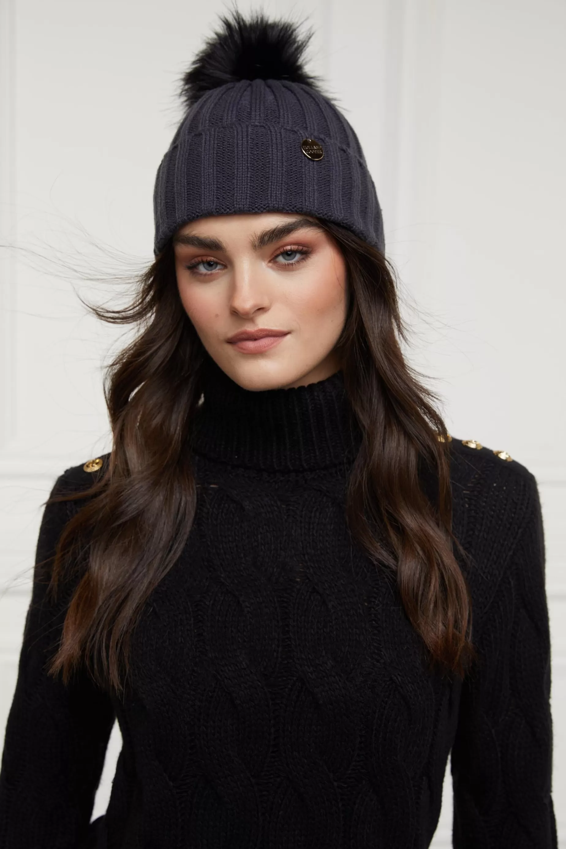 Holland Cooper Hats & Headbands | Hats & Headbands>Rib Bobble Hat Grey