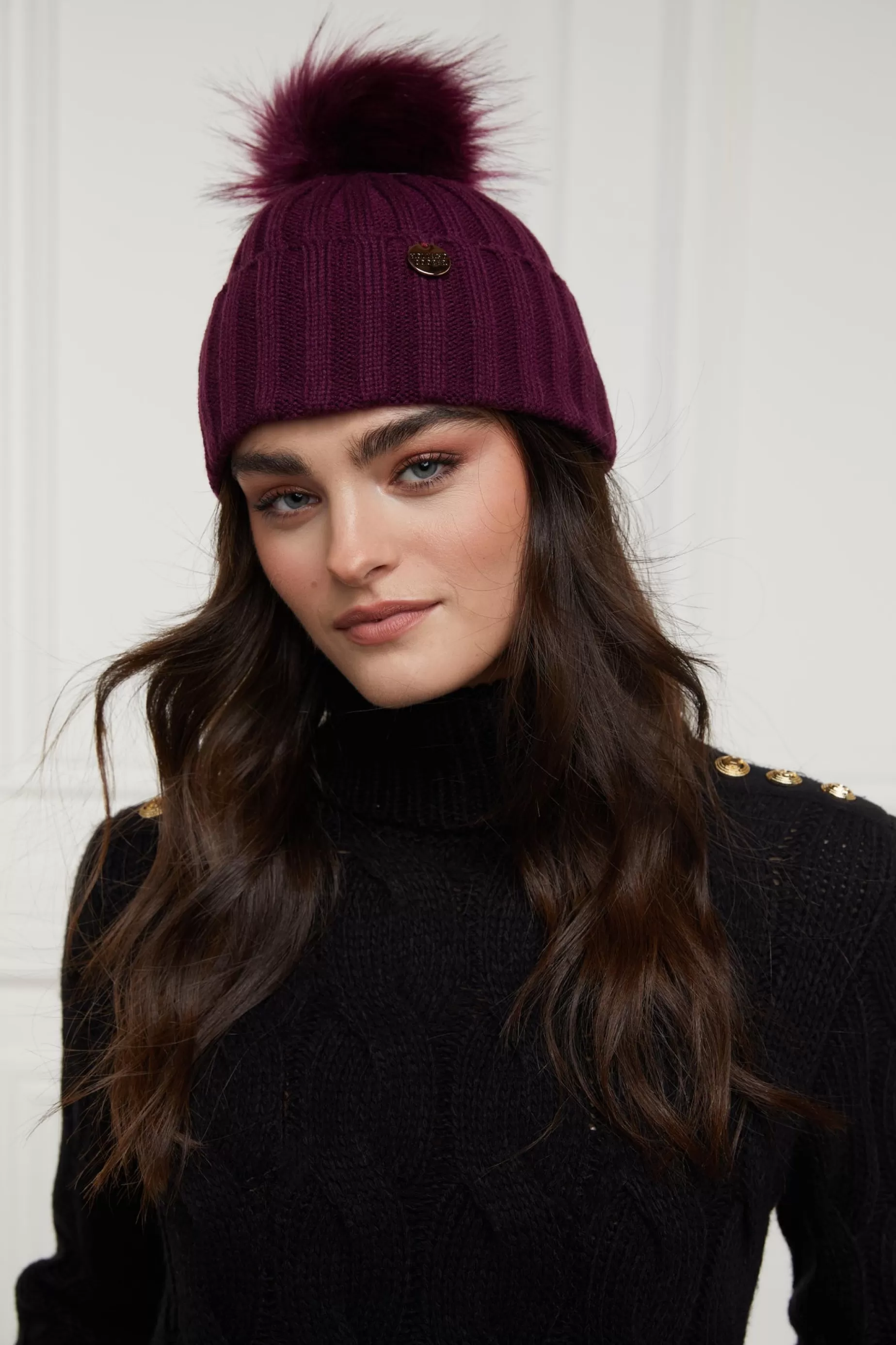 Holland Cooper Hats & Headbands | Hats & Headbands>Rib Bobble Hat Mulberry