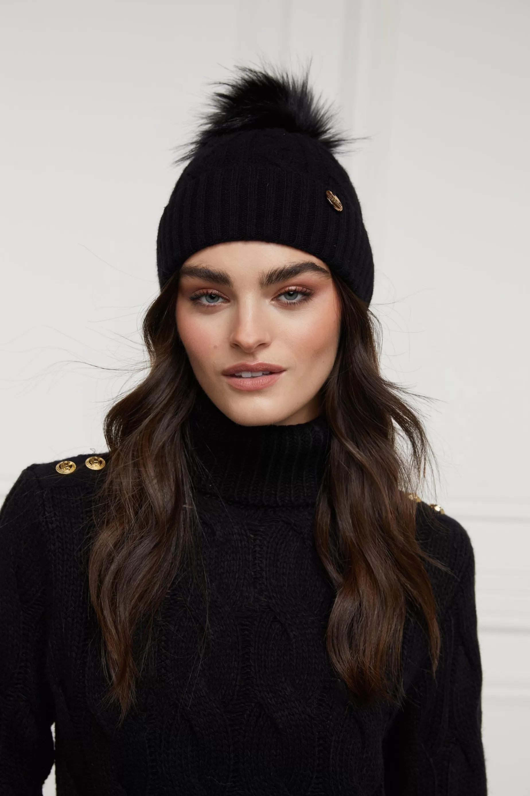 Holland Cooper Hats & Headbands | Hats & Headbands>Rib Bobble Hat Black